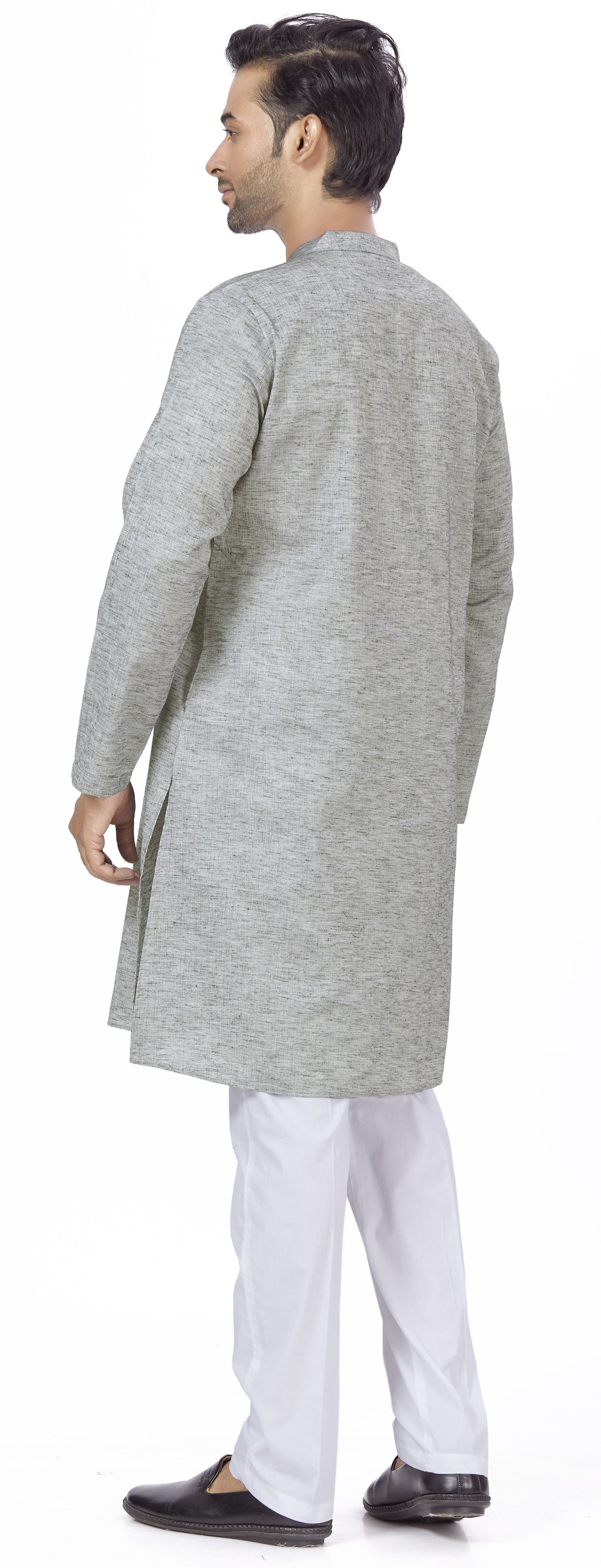 Men's Blue Linen Cotton Blended Relaxed Fit Knee Length Kurta (Design 109)