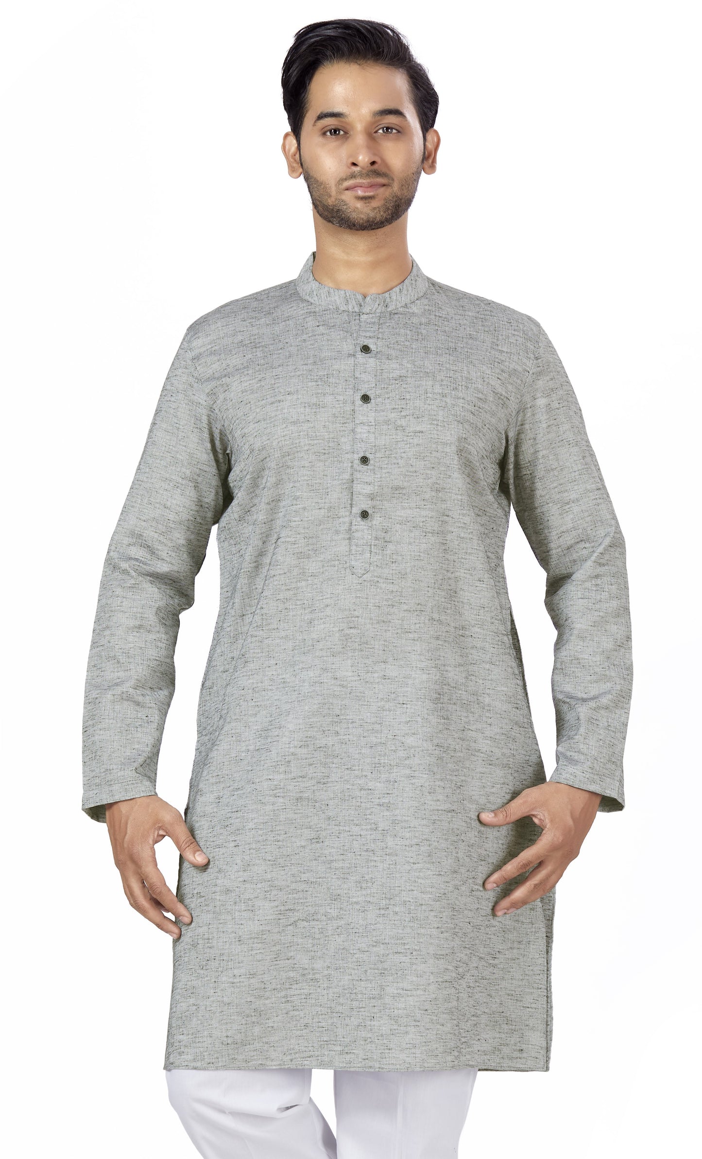 Men's Blue Linen Cotton Blended Relaxed Fit Knee Length Kurta (Design 109)