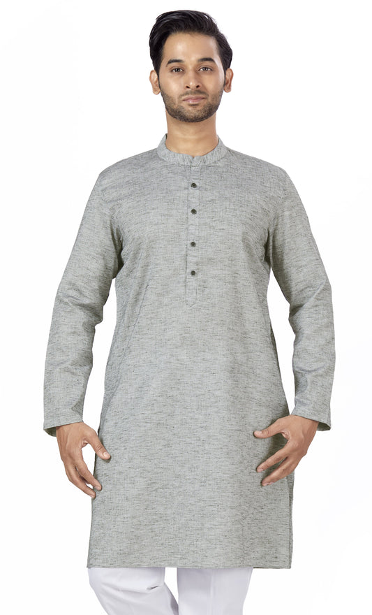 Men's Blue Linen Cotton Blended Relaxed Fit Knee Length Kurta (Design 109)