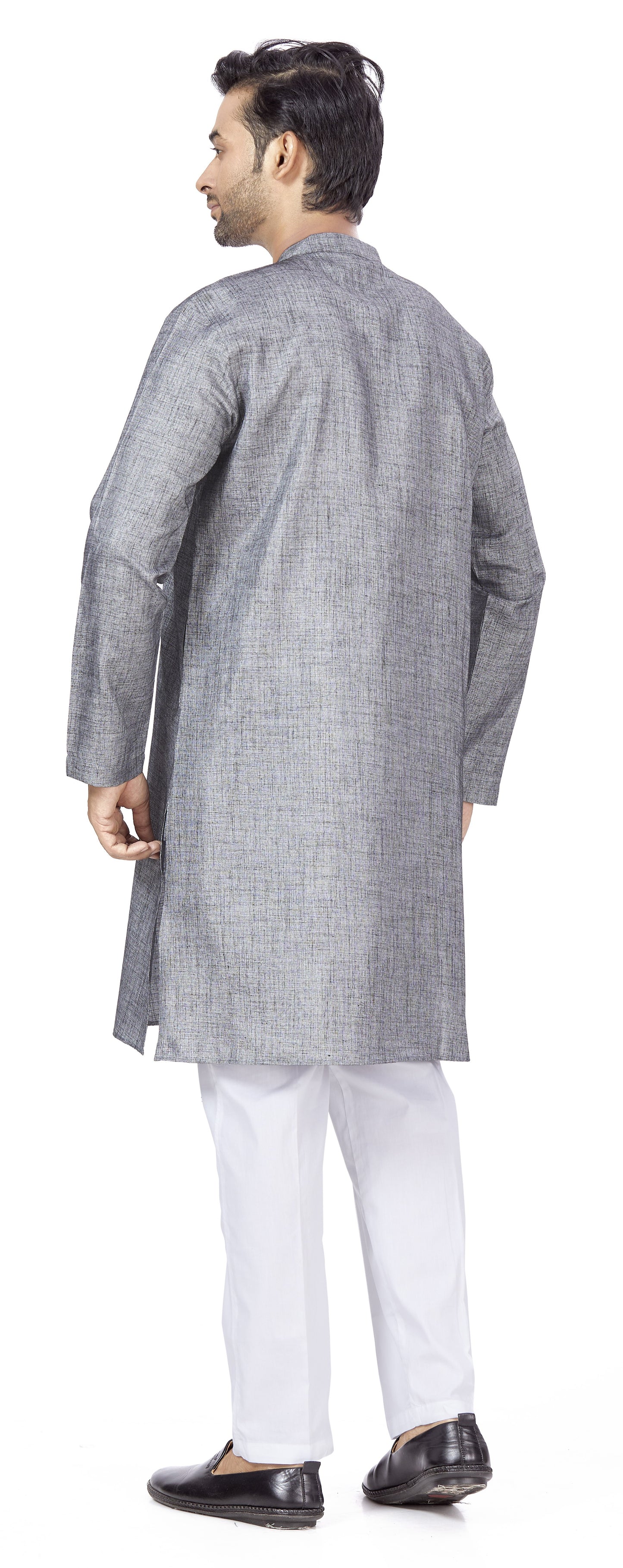 Men's Grey Linen Relaxed Fit Knee Length Kurta (Design 114)