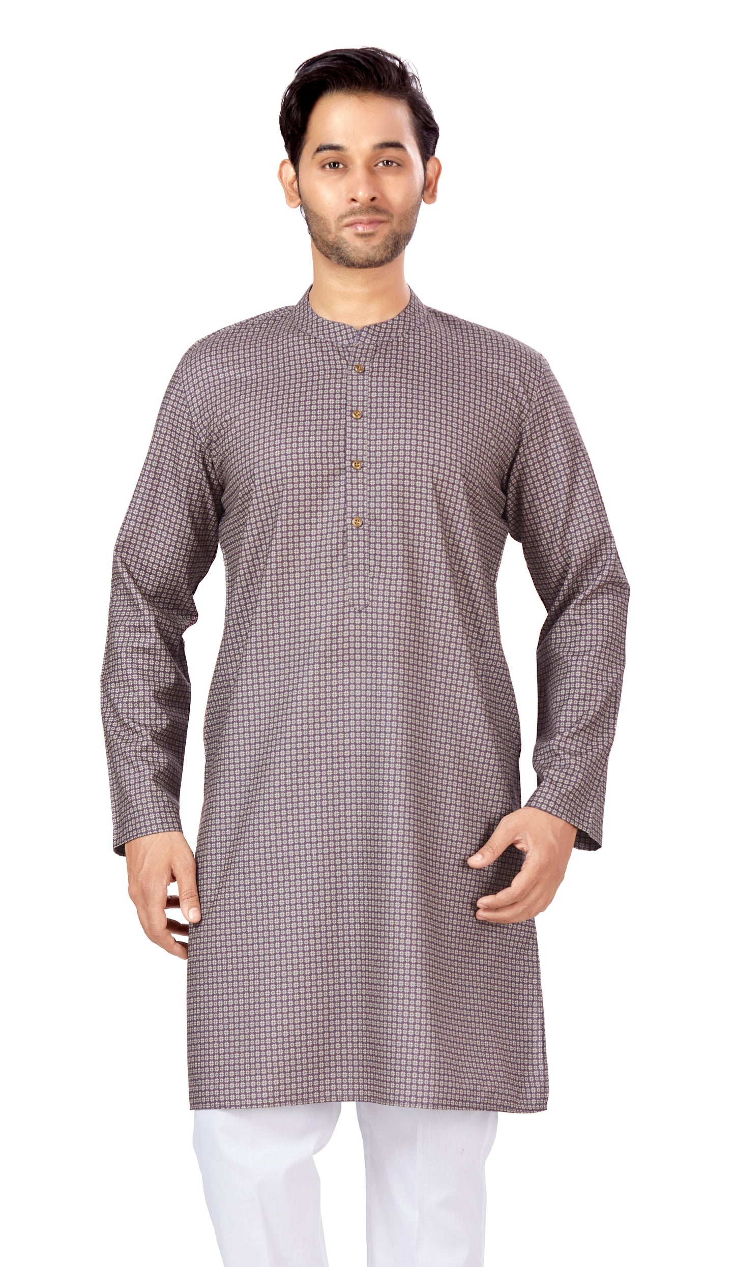 Men's Multicolour Cotton Blended Relaxed Fit Printed Knee Length Kurta (Design 115)
