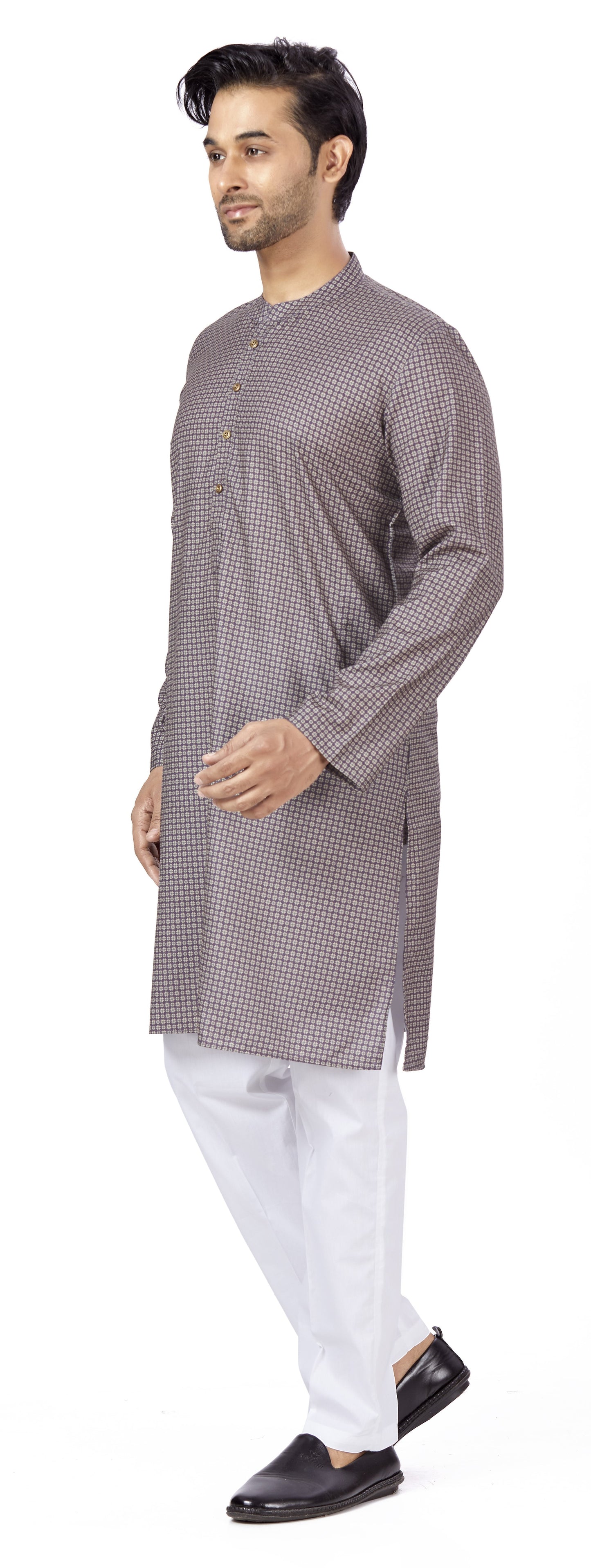 Men's Multicolour Cotton Blended Relaxed Fit Printed Knee Length Kurta (Design 115)