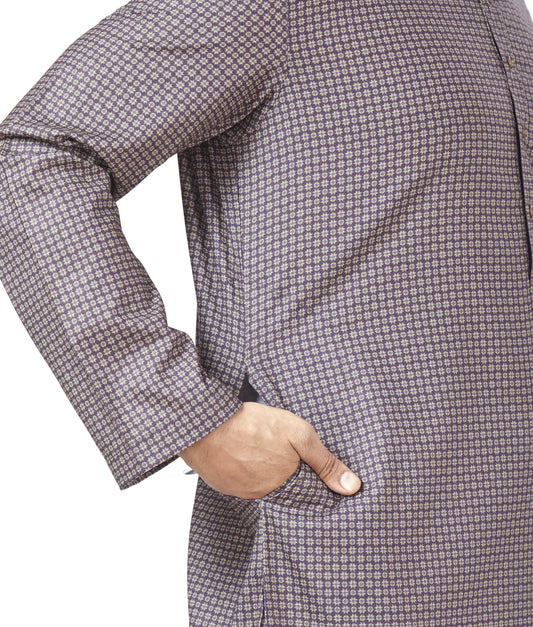 Men's Multicolour Cotton Blended Relaxed Fit Printed Knee Length Kurta (Design 115)