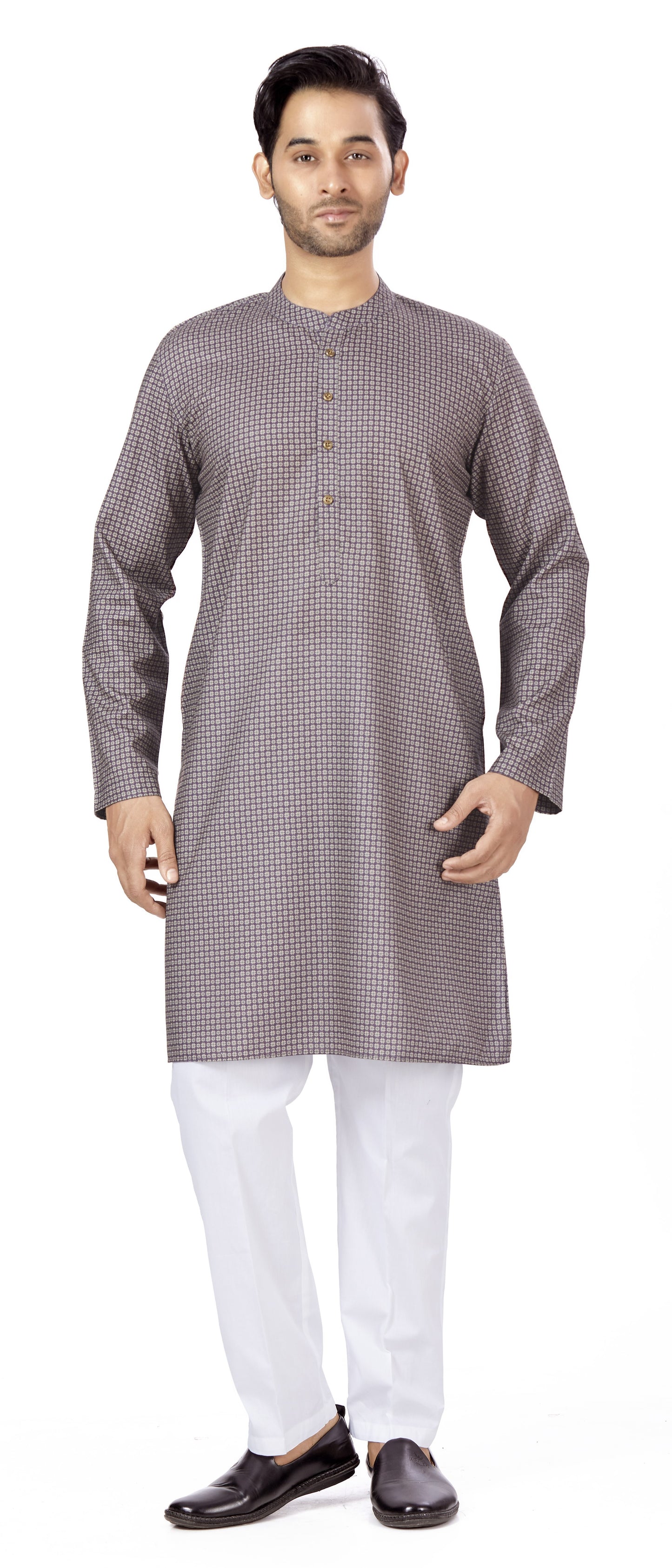 Men's Multicolour Cotton Blended Relaxed Fit Printed Knee Length Kurta (Design 115)