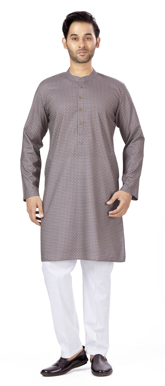 Men's Multicolour Cotton Blended Relaxed Fit Printed Knee Length Kurta (Design 115)