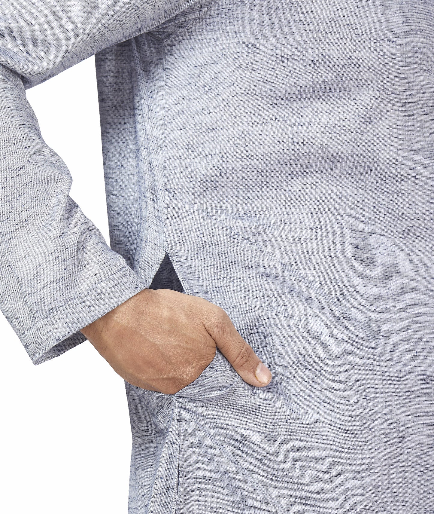 Men's Blue Linen Cotton Blend Relaxed Fit Knee Length Kurta (Design 116)