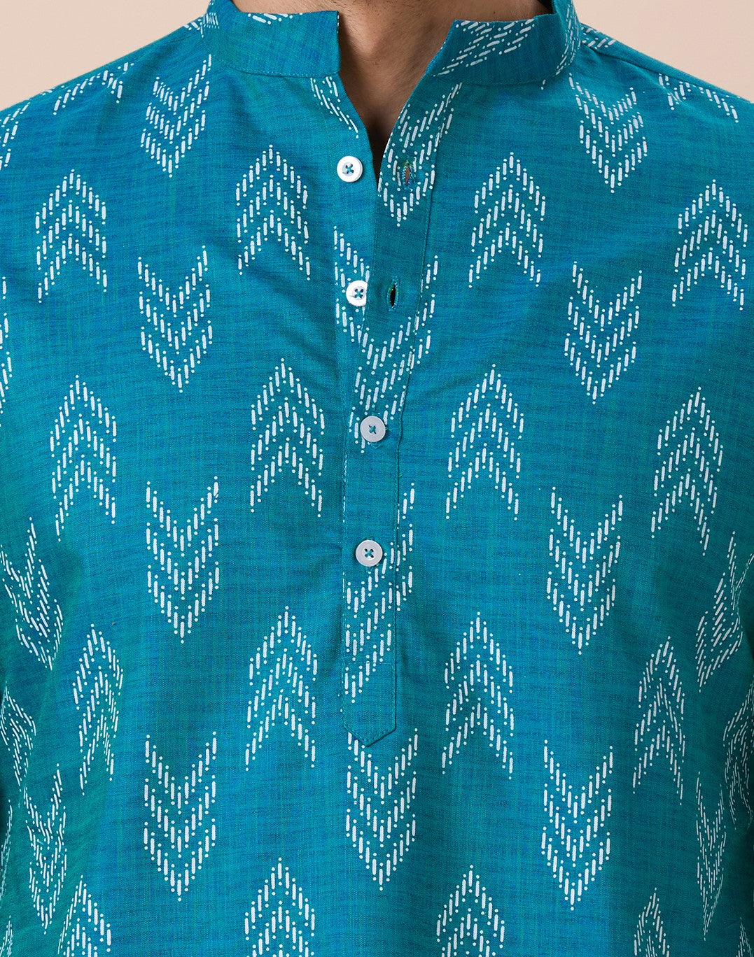 Men's Firozi Cotton Blend Relaxed Fit Ikat Printed Knee Length Kurta (Design 119)