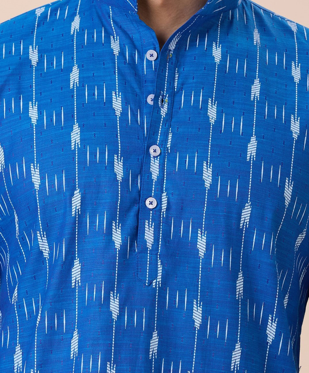 Men's Firozi Cotton Blend Ikat Printed Knee Length Kurta (Design 128)