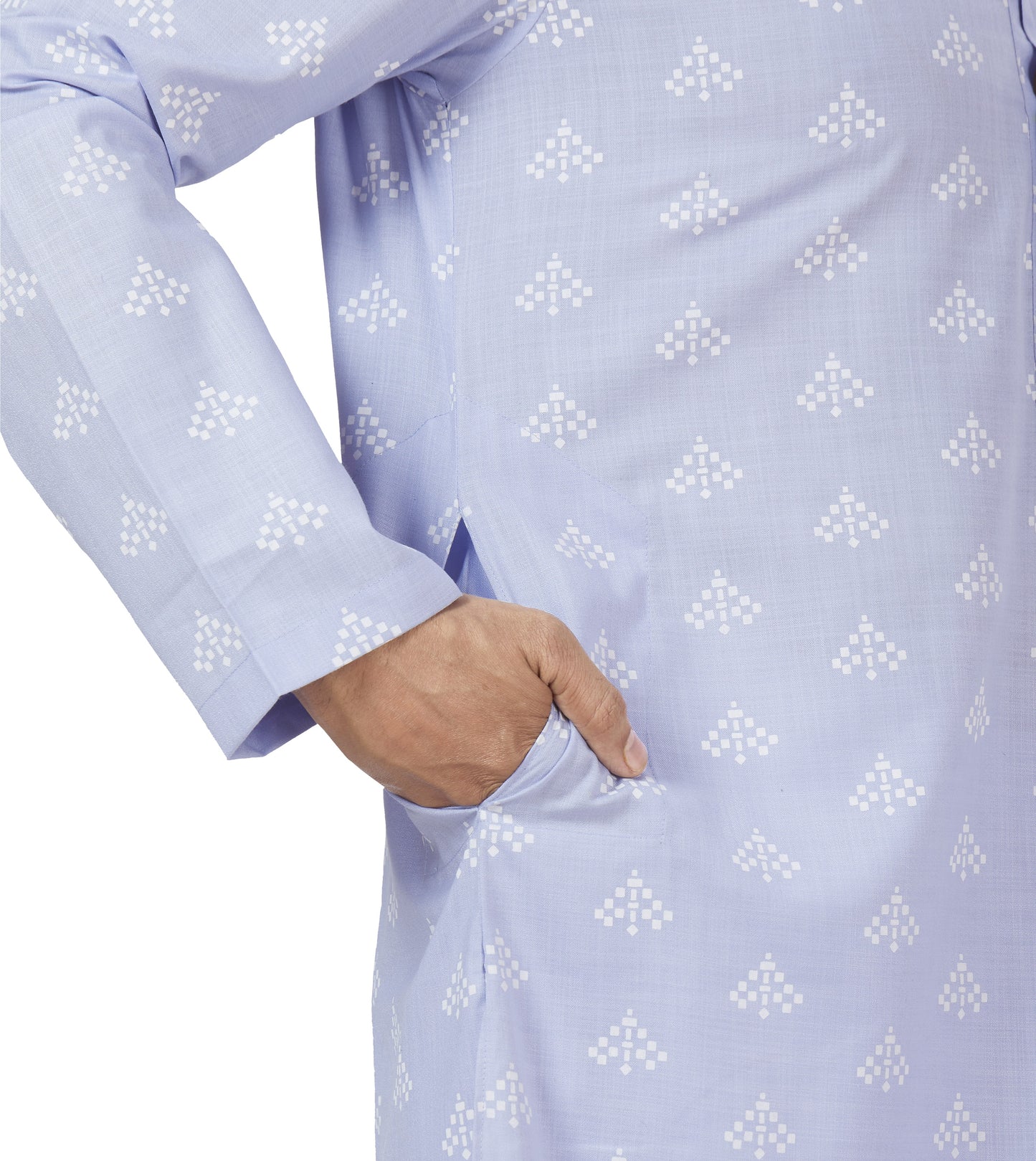 Men's Lavander Pastel Coloured Cotton Blend Relaxed Fit Printed Knee Length Kurta(Design 132)