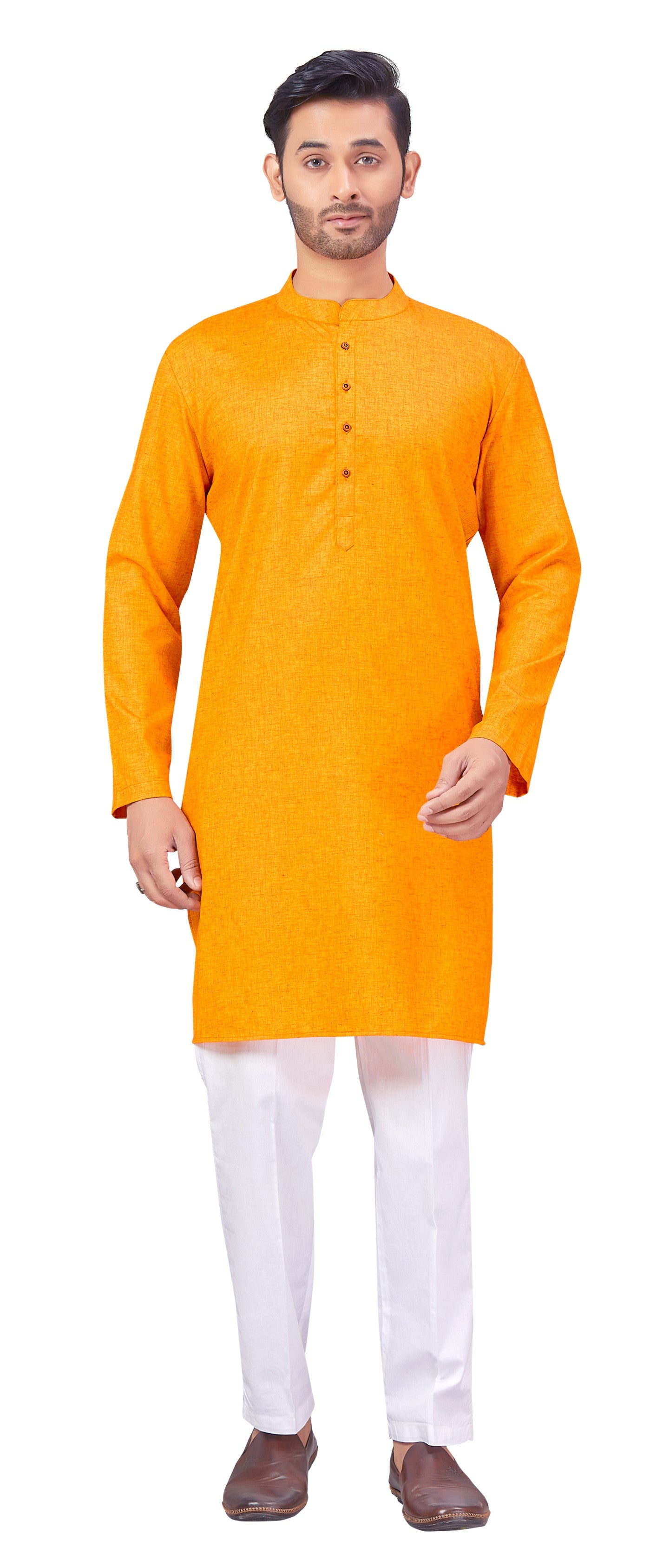 Men's Orange Printed Cotton Kurta (Design 164)