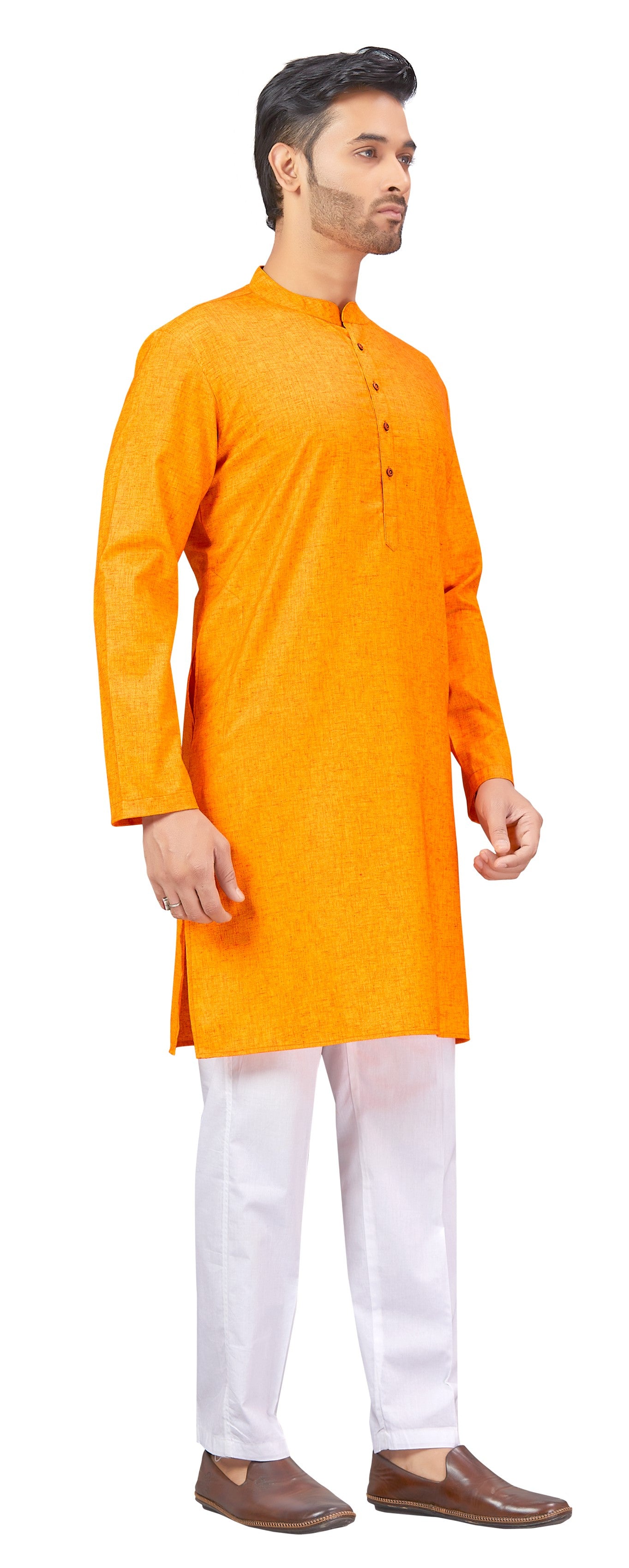 Men's Orange Printed Cotton Kurta (Design 164)