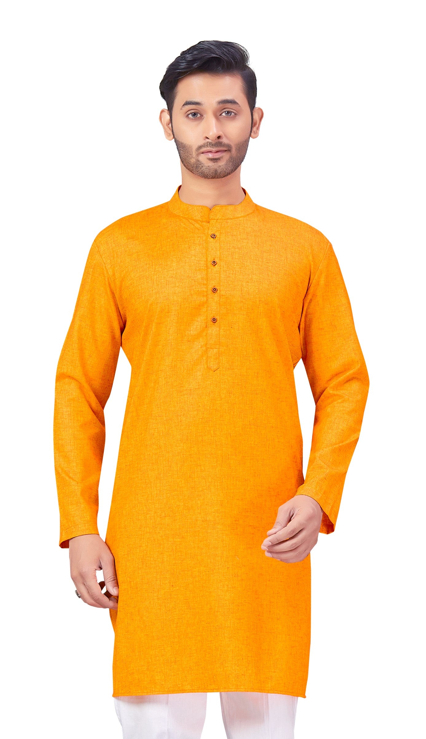 Men's Orange Printed Cotton Kurta (Design 164)