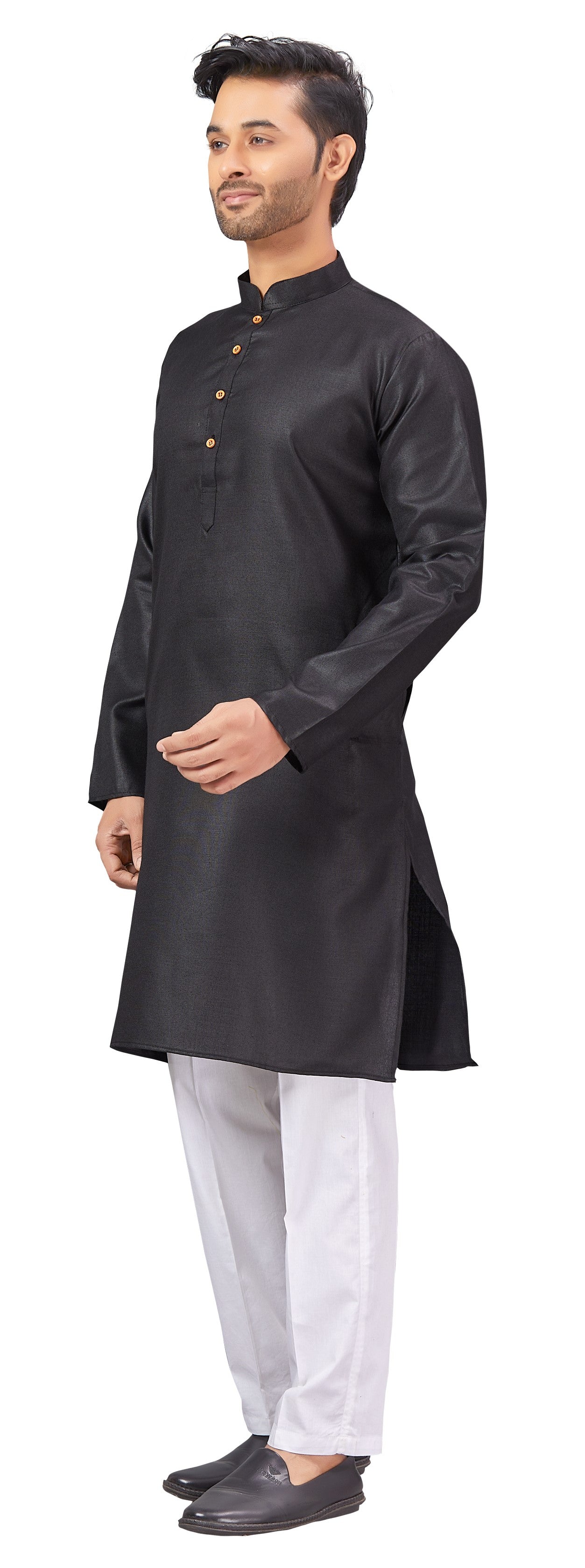 Men's Black Embroidered Raw Silk Kurta (Design 168)