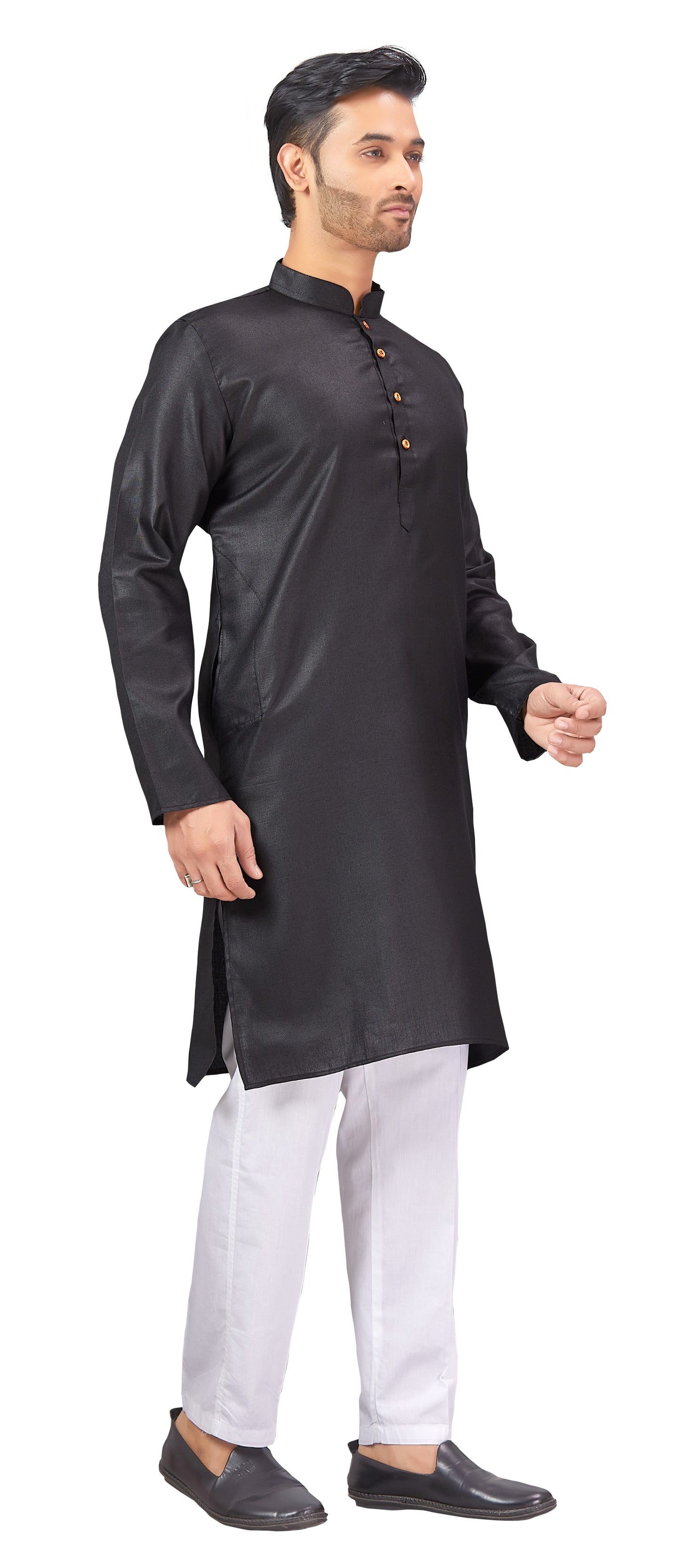 Men's Black Embroidered Raw Silk Kurta (Design 168)
