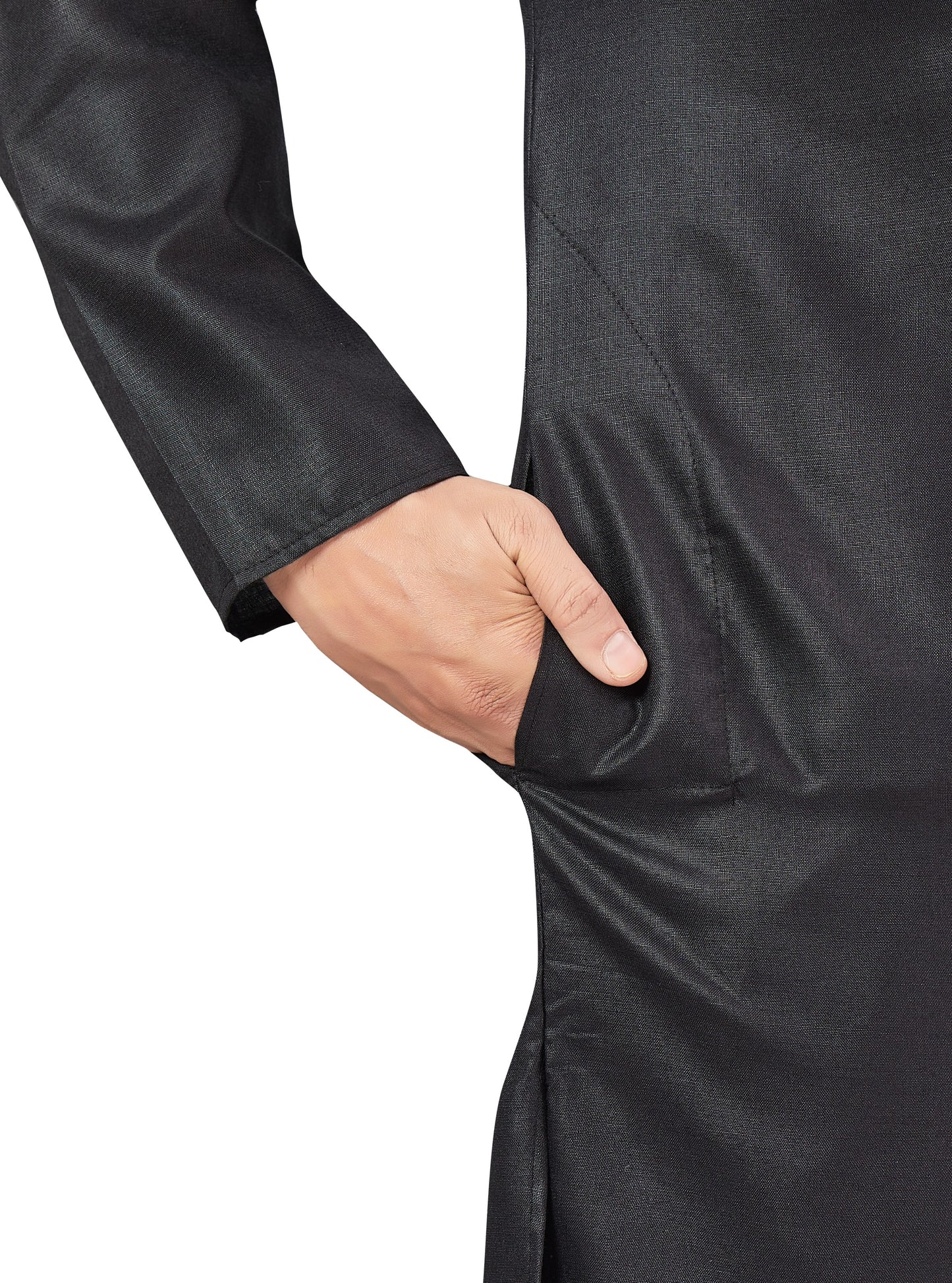 Men's Black Embroidered Raw Silk Kurta (Design 168)