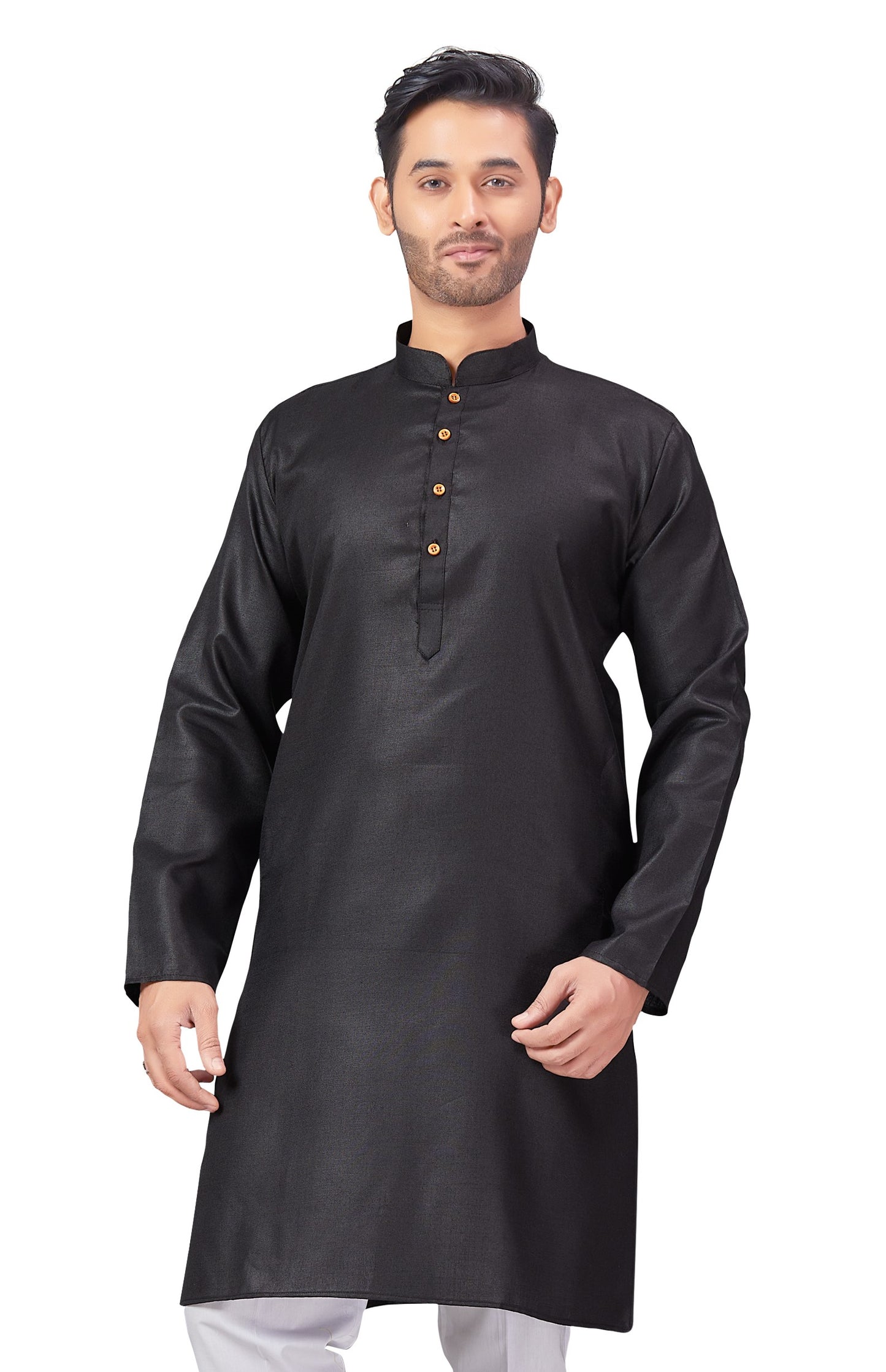 Men's Black Embroidered Raw Silk Kurta (Design 168)