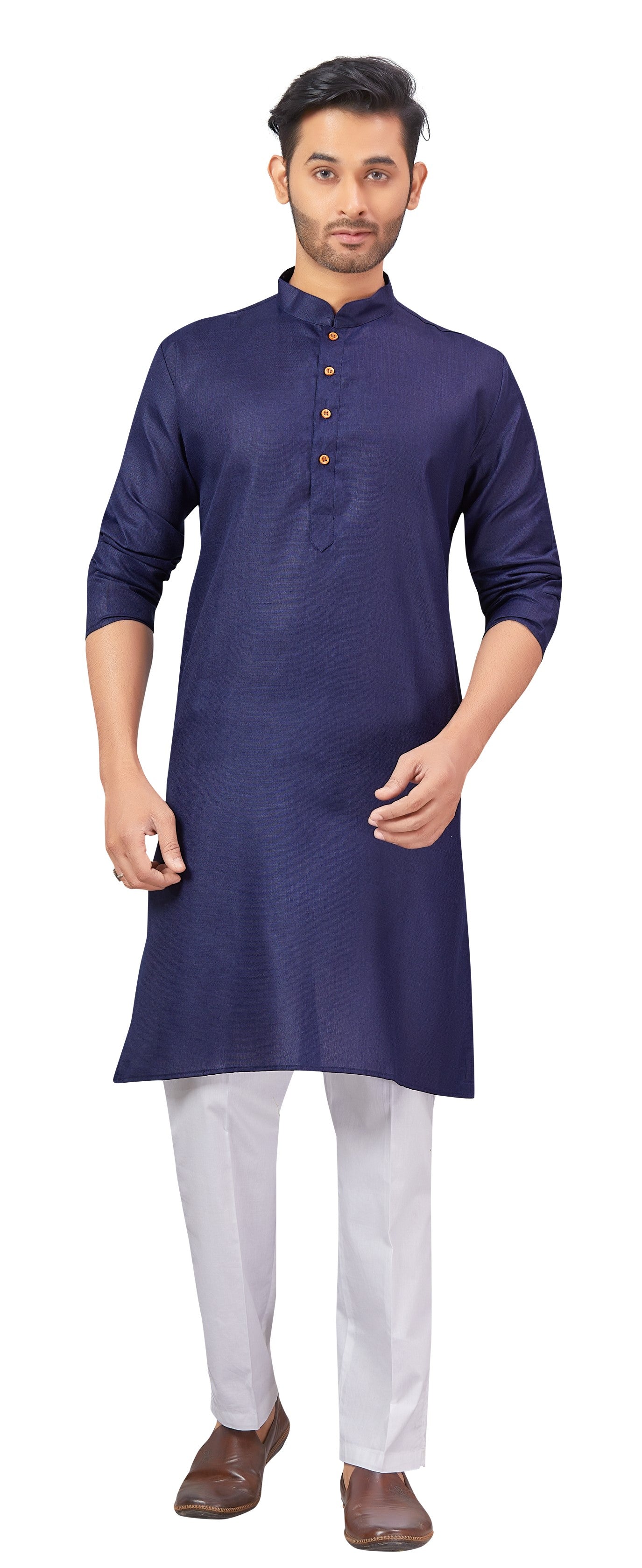 Men's Navy Blue Embroidered Raw Silk Kurta (Design 168)