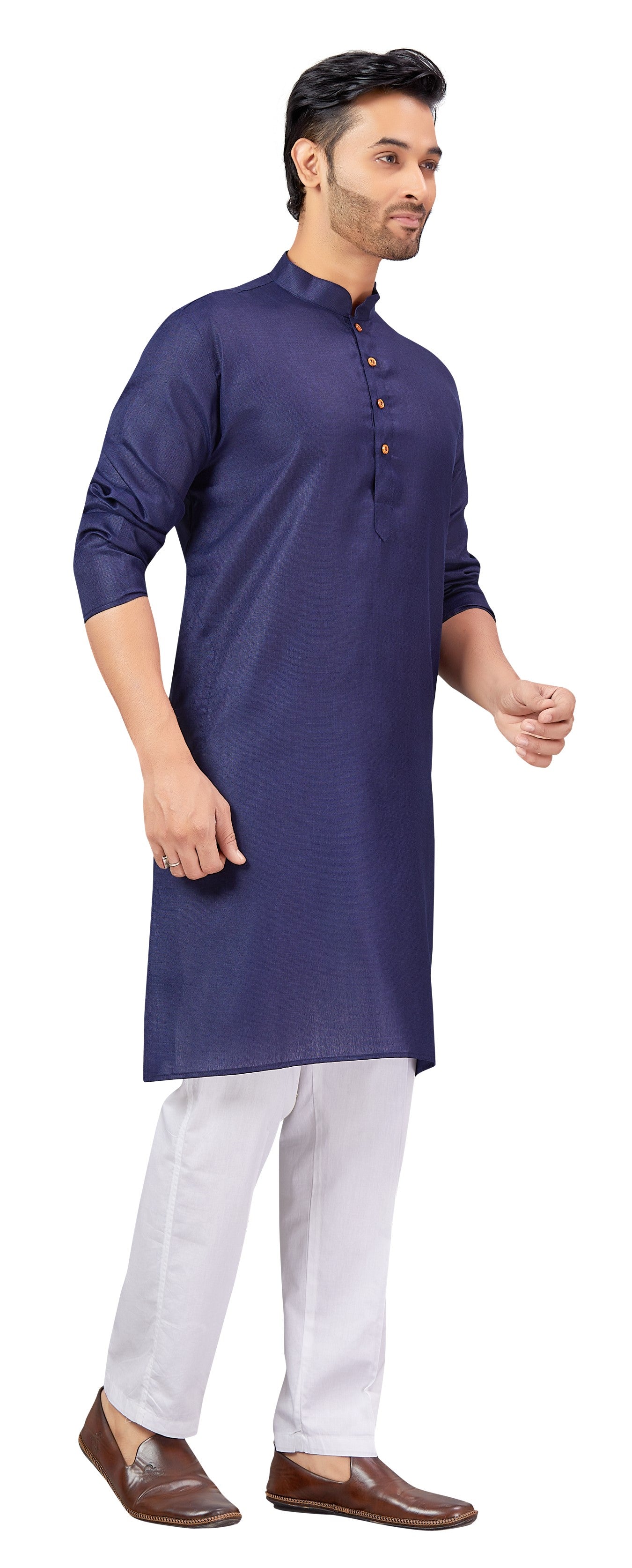 Men's Navy Blue Embroidered Raw Silk Kurta (Design 168)