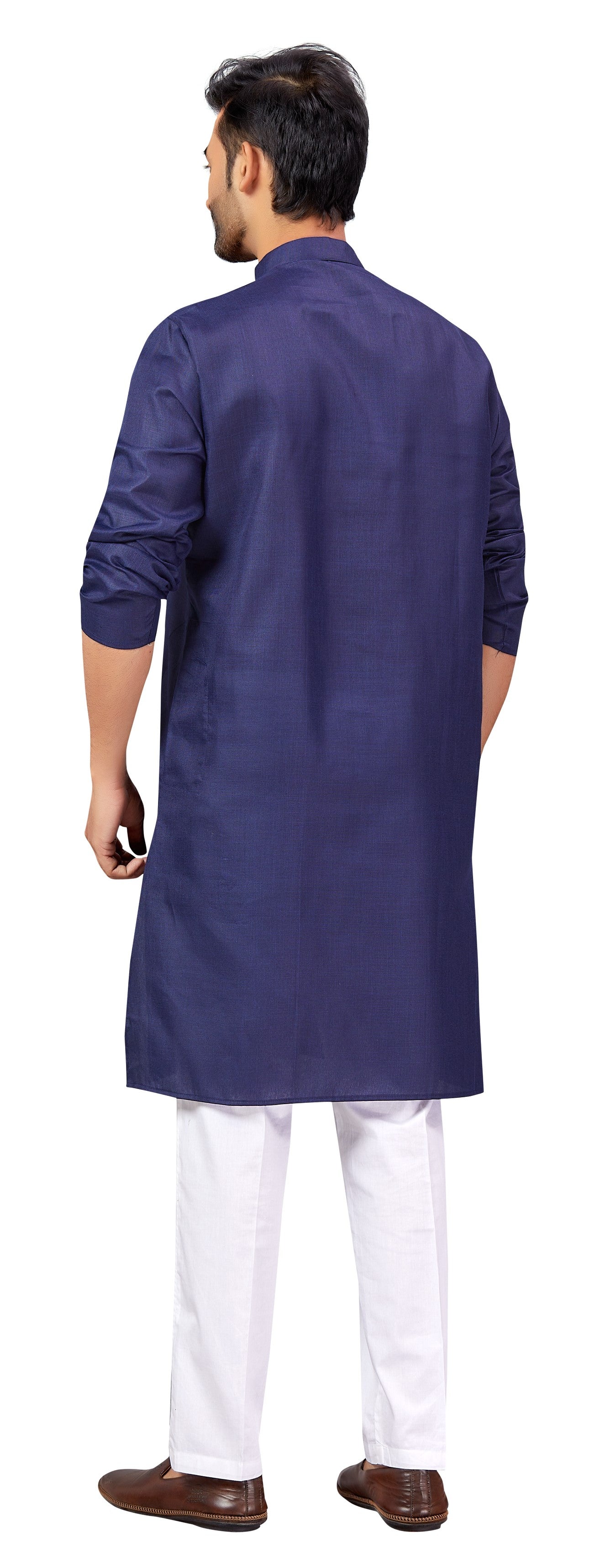 Men's Navy Blue Embroidered Raw Silk Kurta (Design 168)