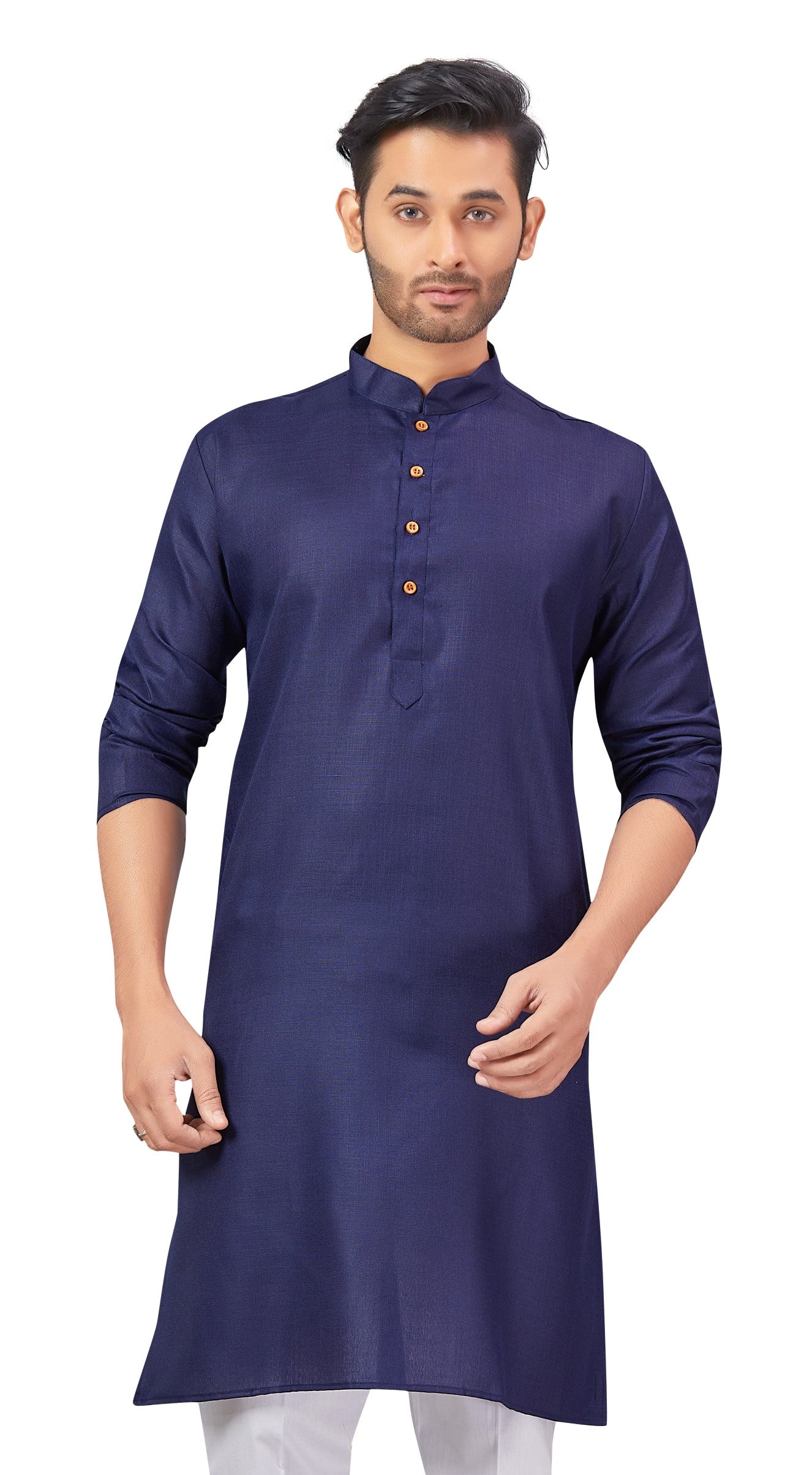 Men's Navy Blue Embroidered Raw Silk Kurta (Design 168)