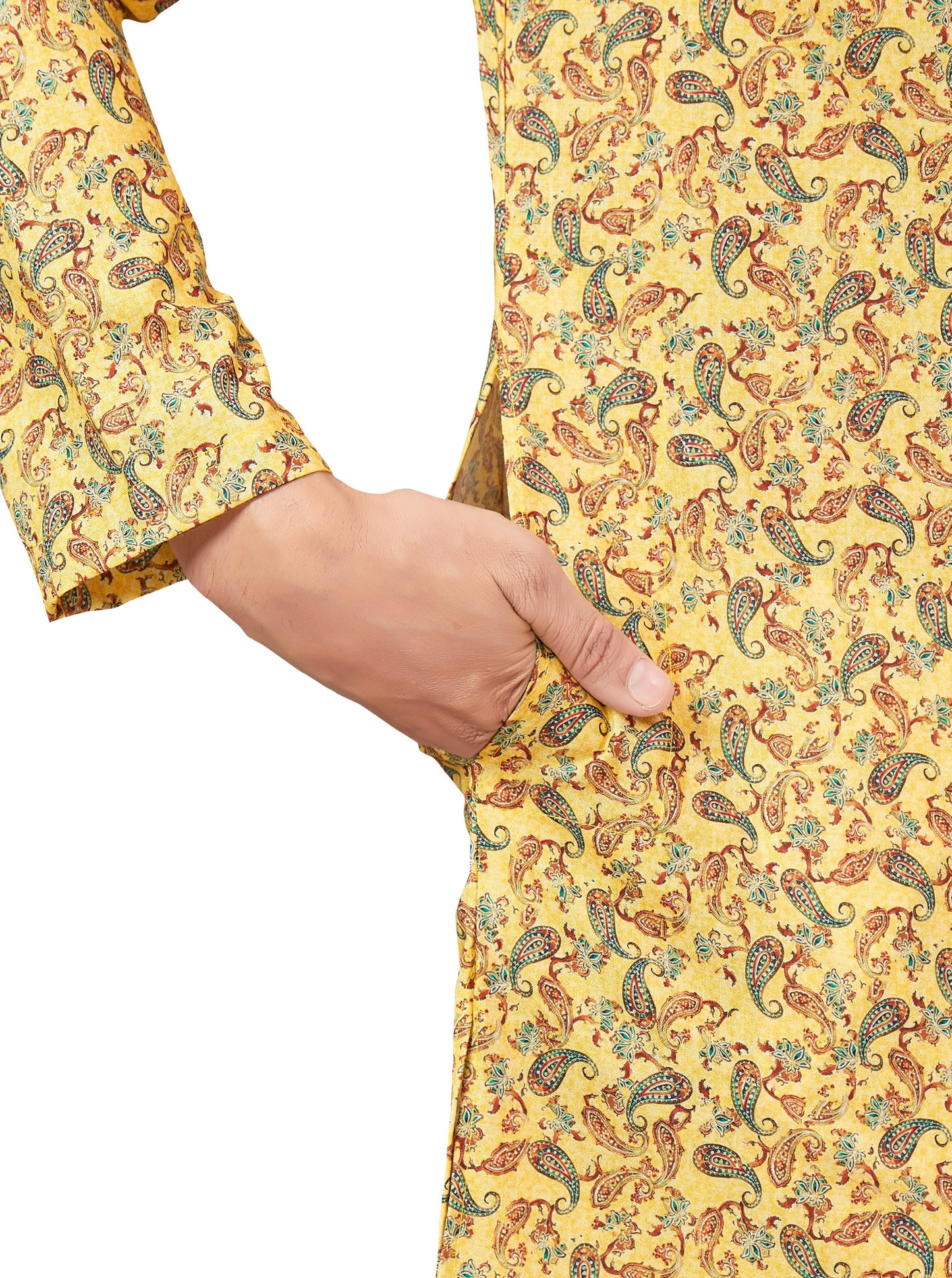 Men's Yellow Printed Cotton Kurta (Design 170)