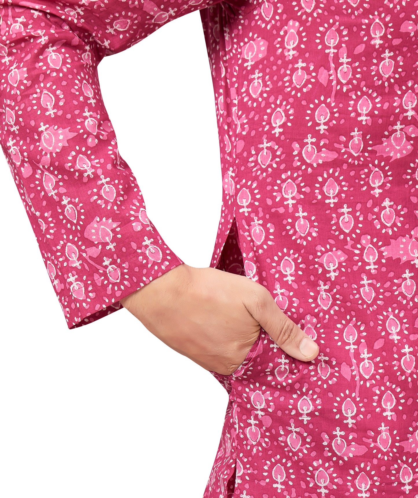 Men's Pink Printed Cotton Kurta (Design 171)