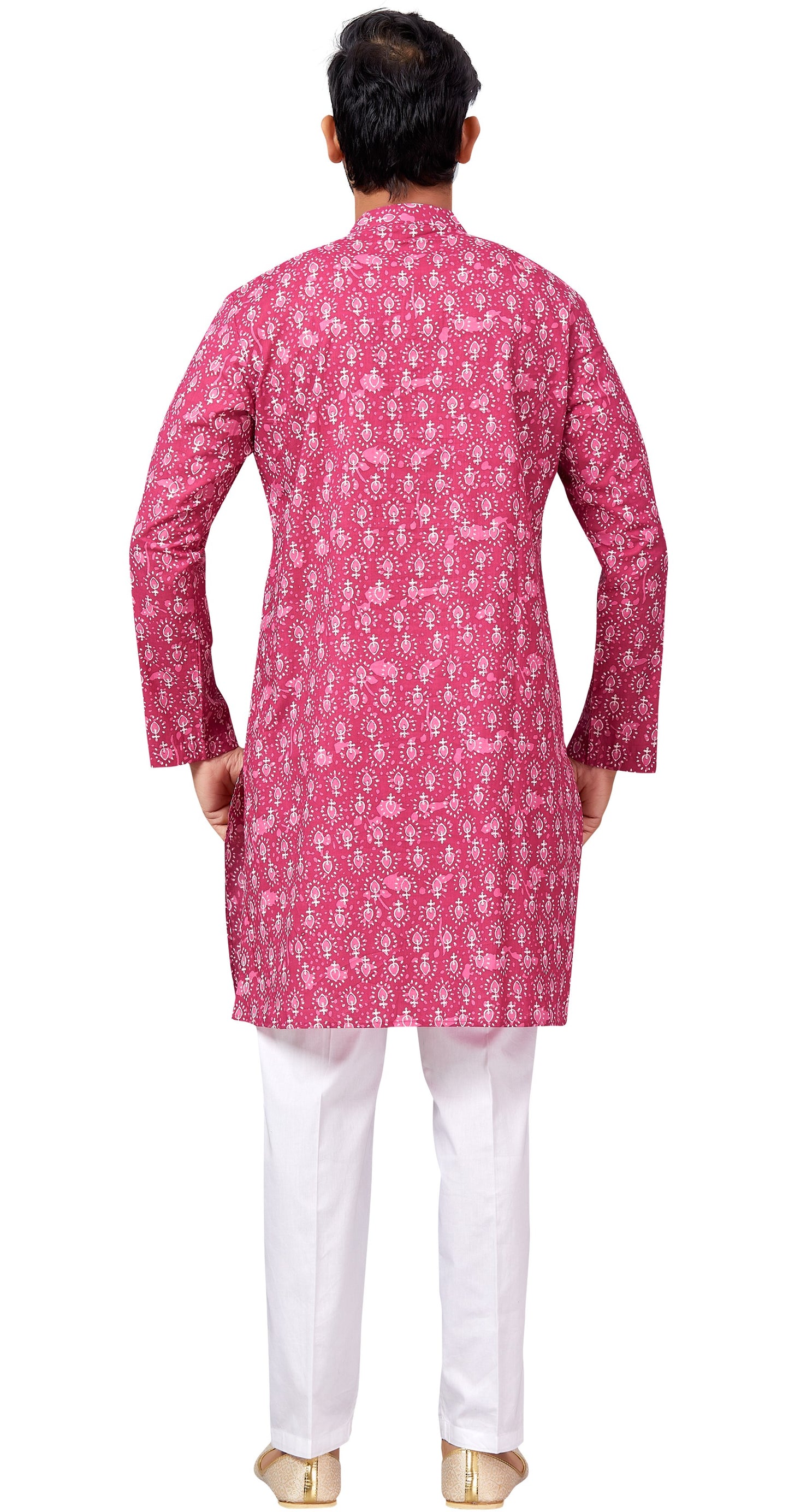 Men's Pink Printed Cotton Kurta (Design 171)