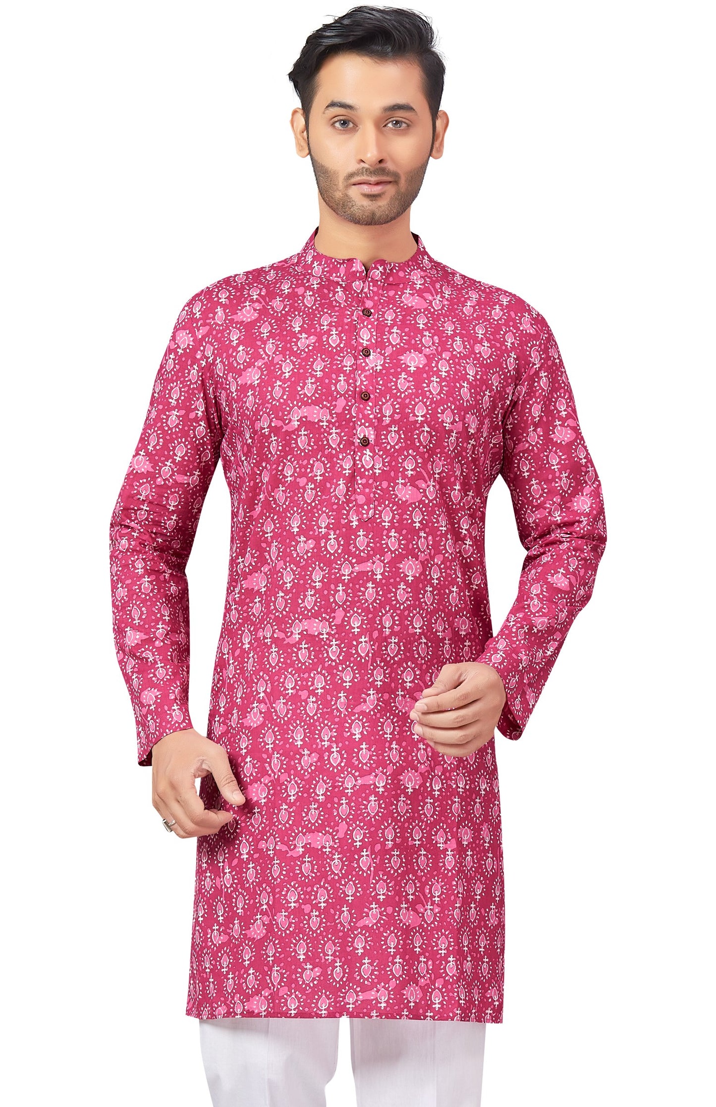 Men's Pink Printed Cotton Kurta (Design 171)