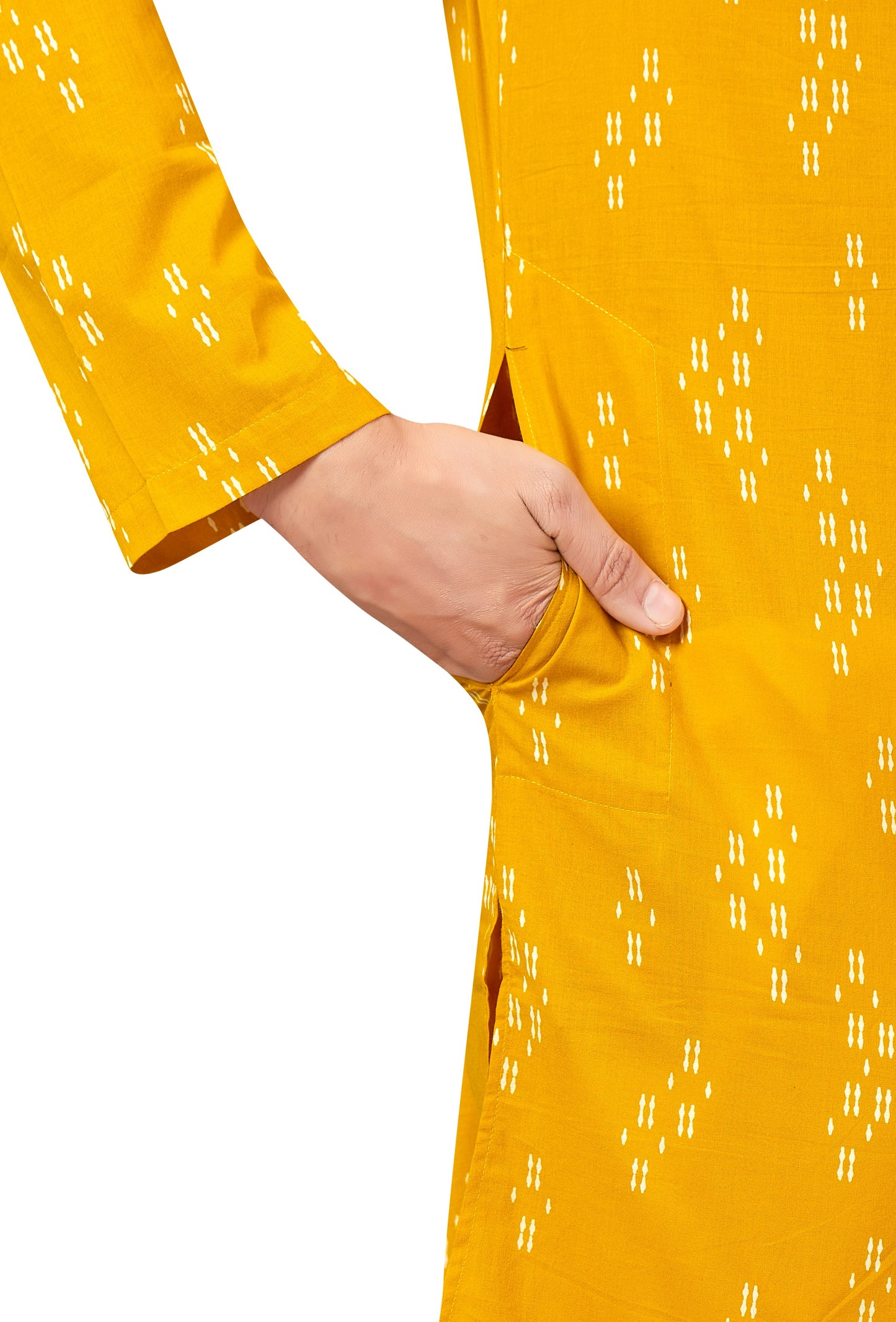 Men's Yellow Printed Cotton Kurta (Design 173)