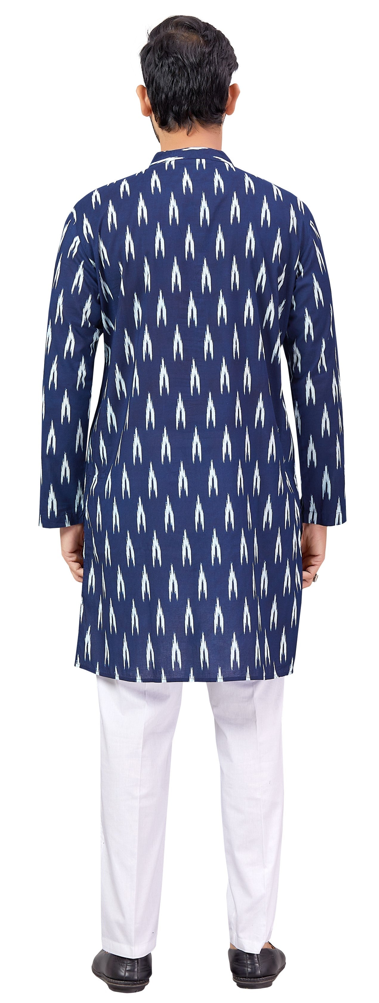 Men's Indigo Ikkat Printed Cotton Kurta (Design 174)