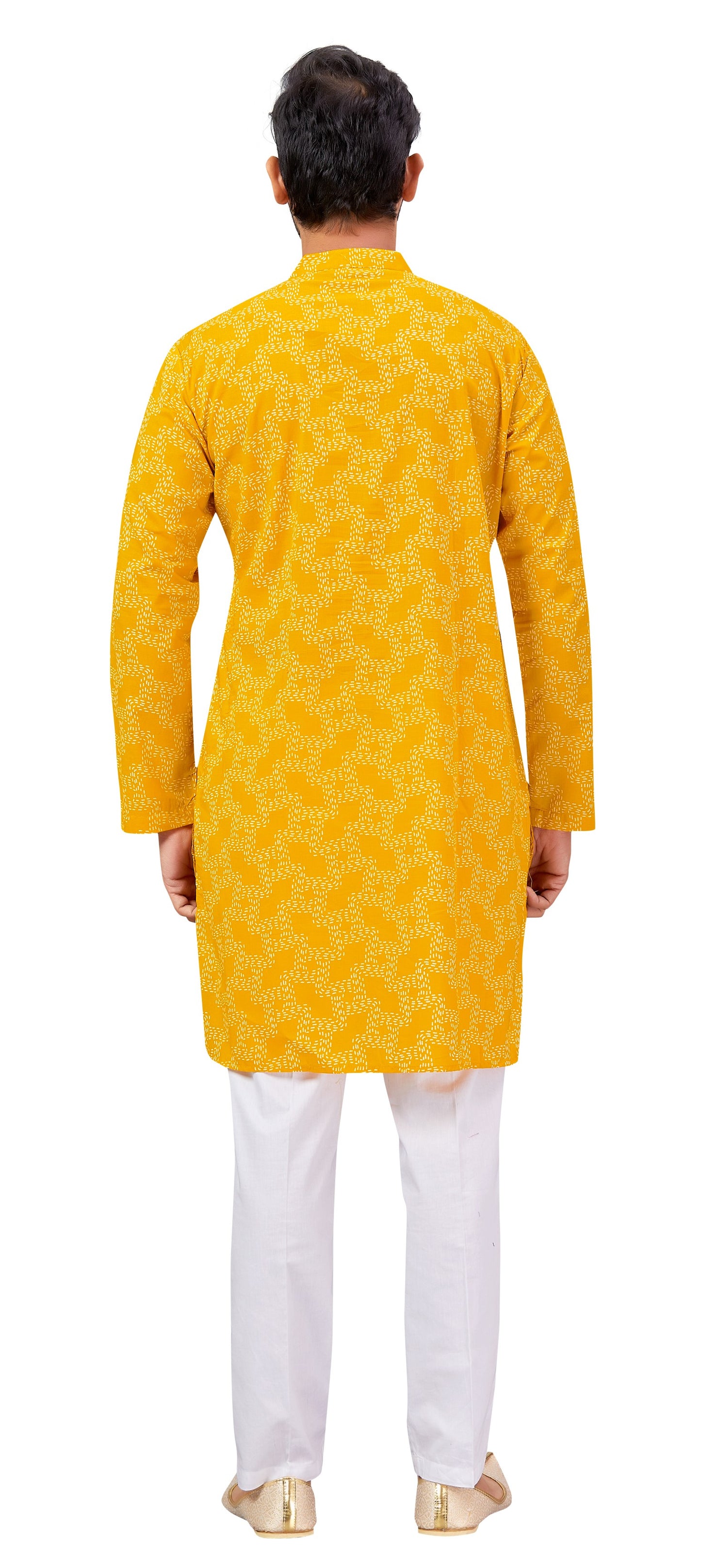 Men's Yellow Printed Cotton Kurta (Design 178)