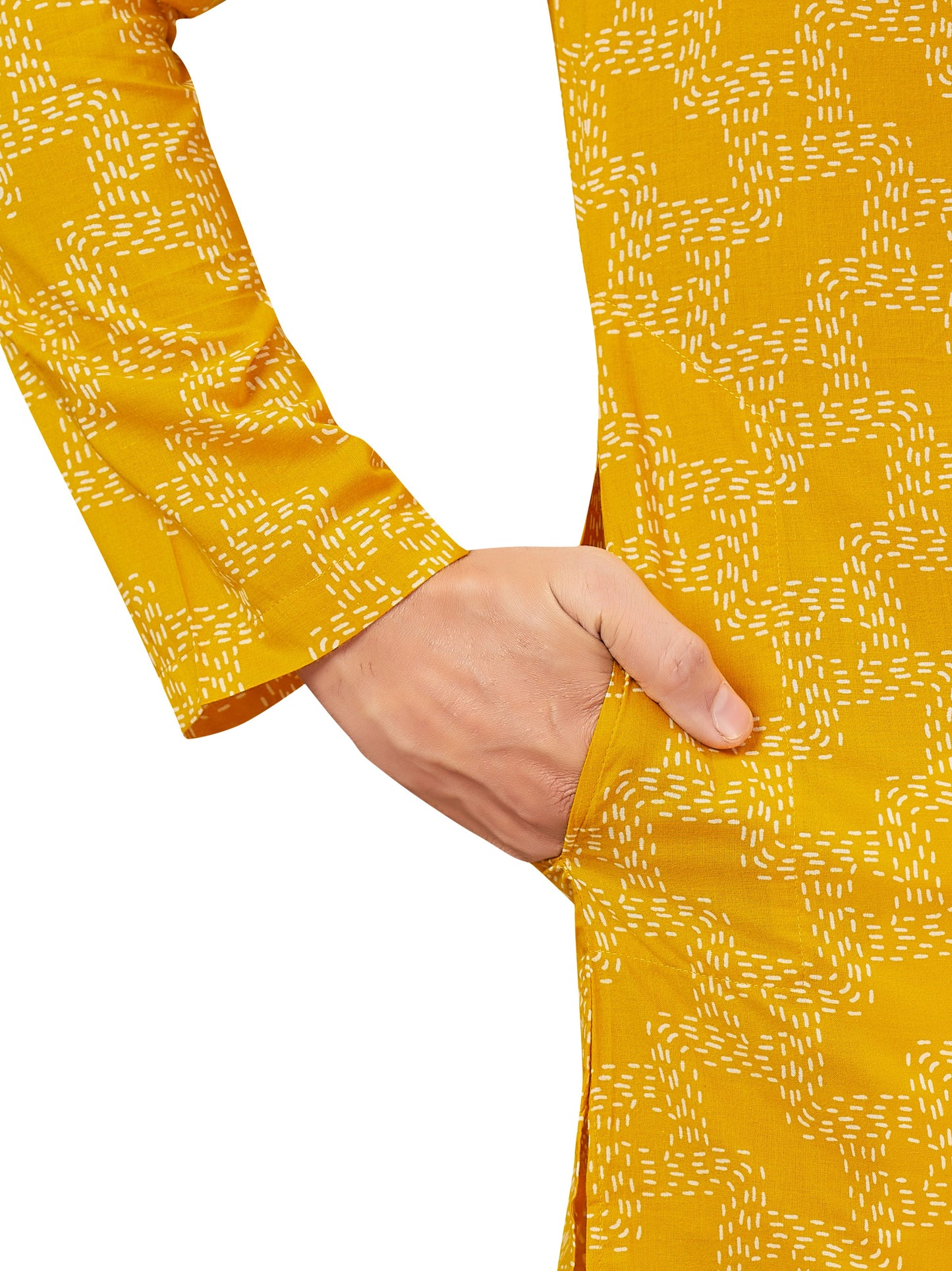 Men's Yellow Printed Cotton Kurta (Design 178)