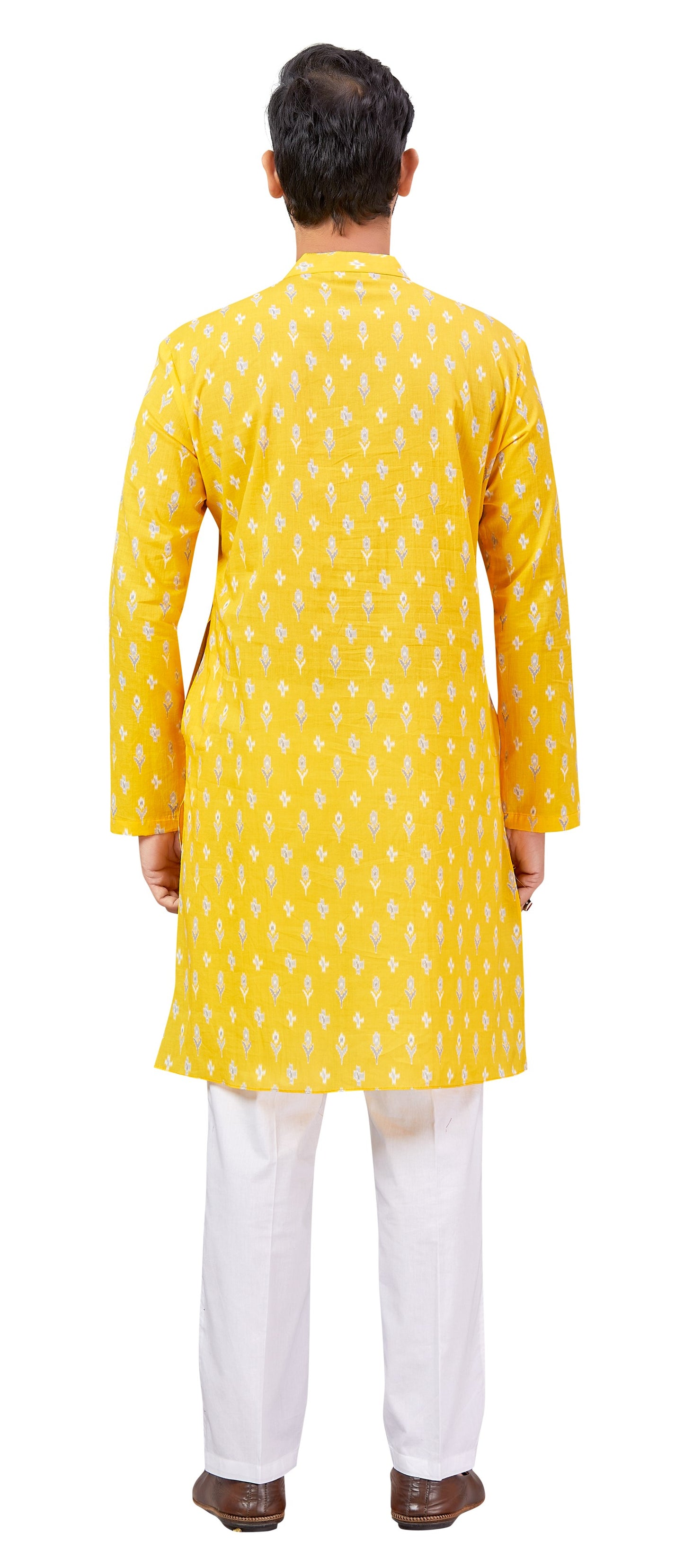 Men's Yellow Printer Cotton Kurta (Design 180)