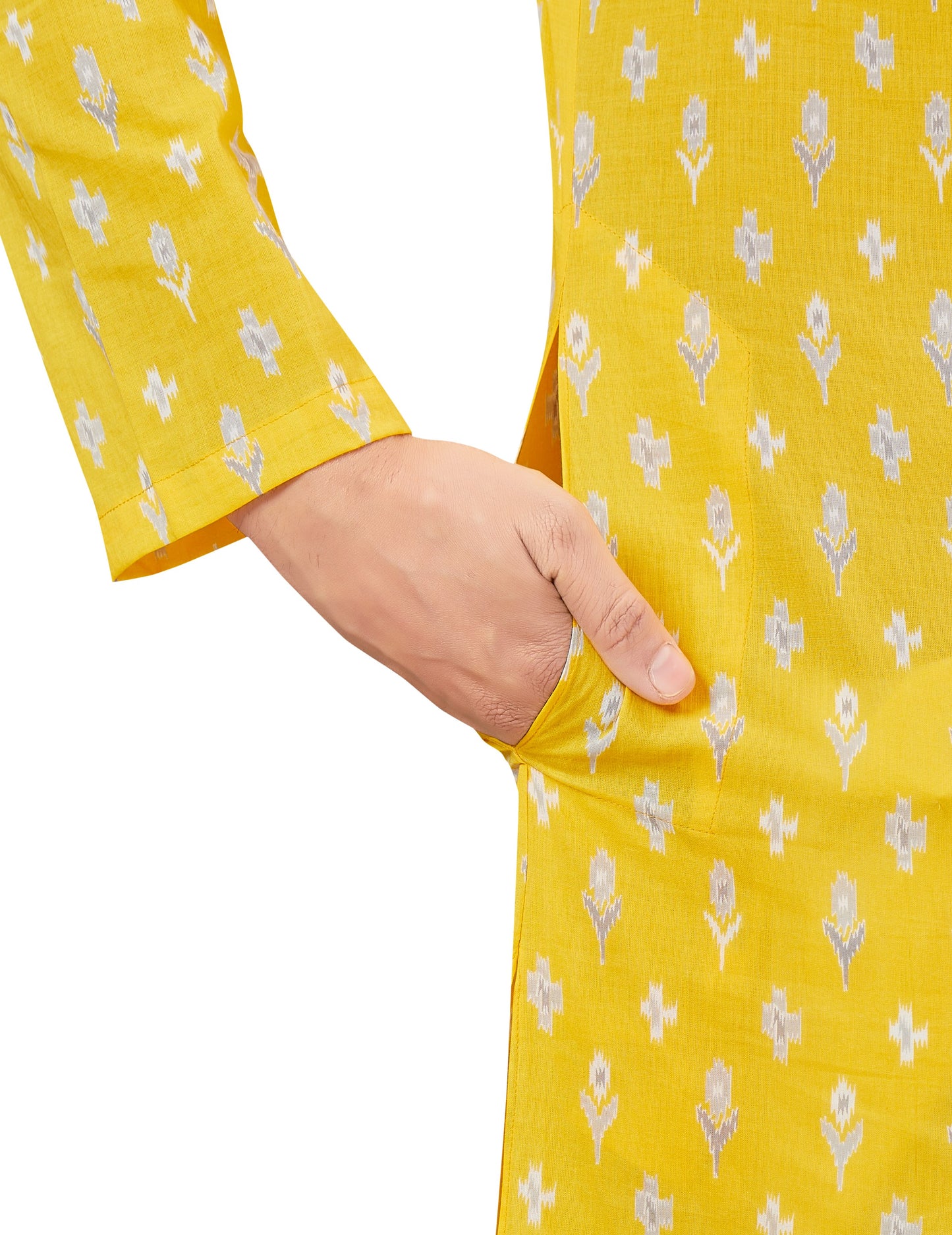 Men's Yellow Printer Cotton Kurta (Design 180)