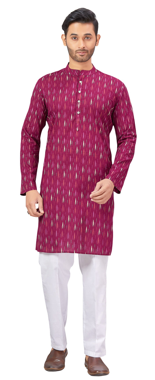 Men's Wine Cotton Kurta (Design 182)