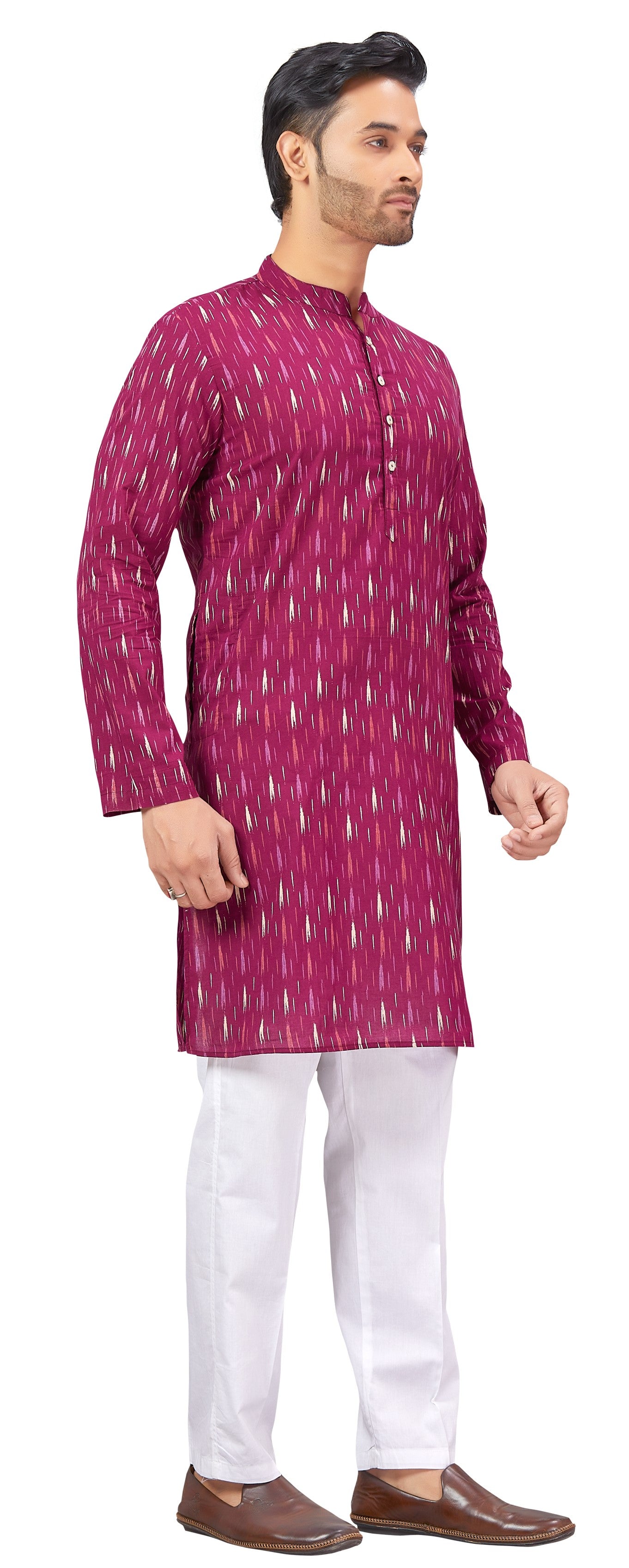 Men's Wine Cotton Kurta (Design 182)