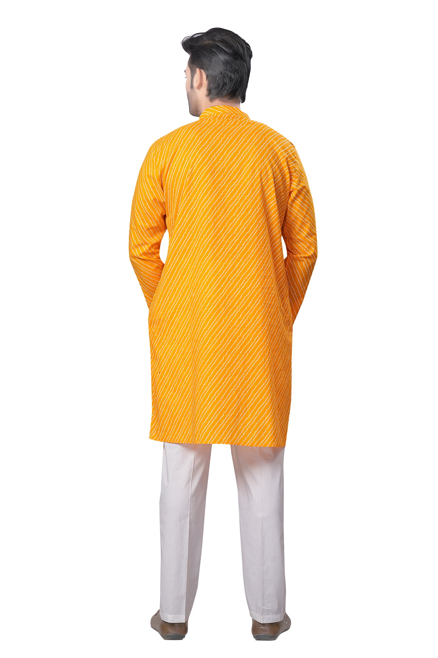 Men's Yellow Printed Cotton Kurta (Design 183)