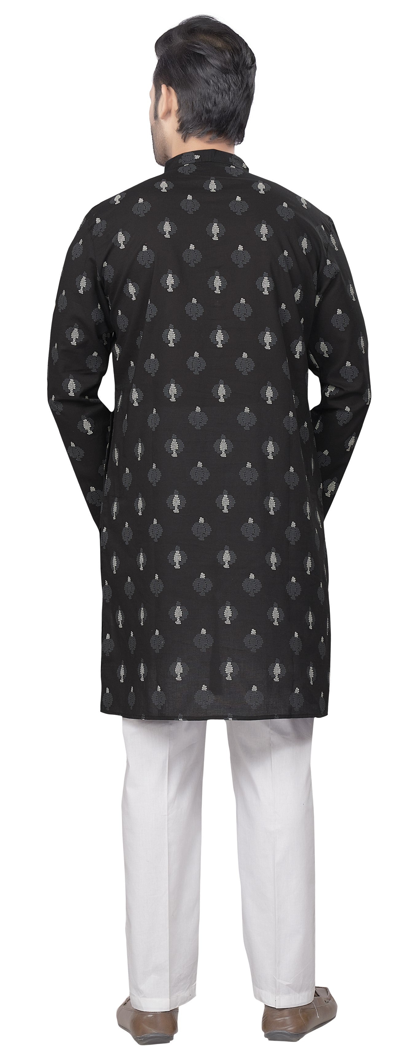 Men's Black Printed Cotton Kurta (Design 184)