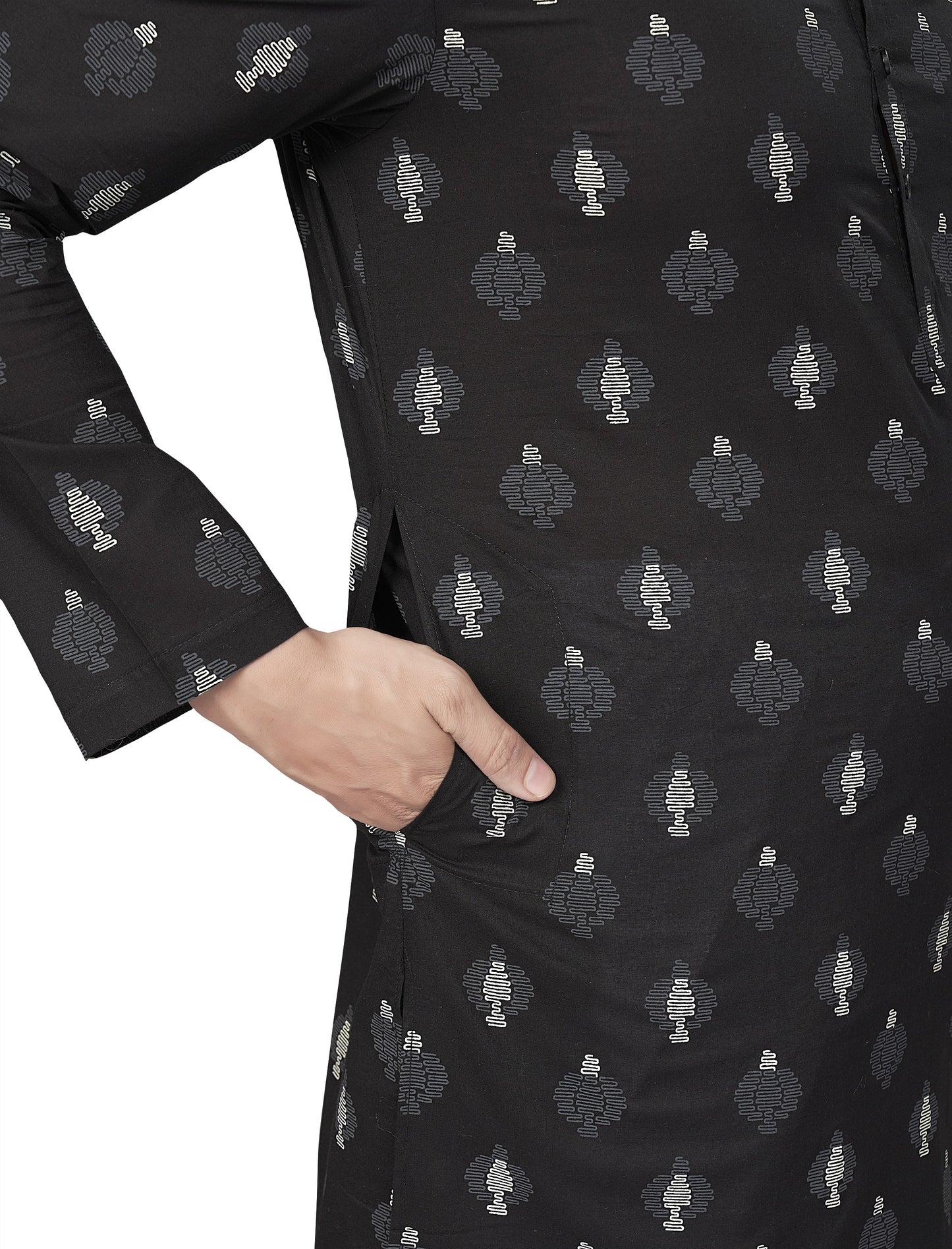 Men's Black Printed Cotton Kurta (Design 184)