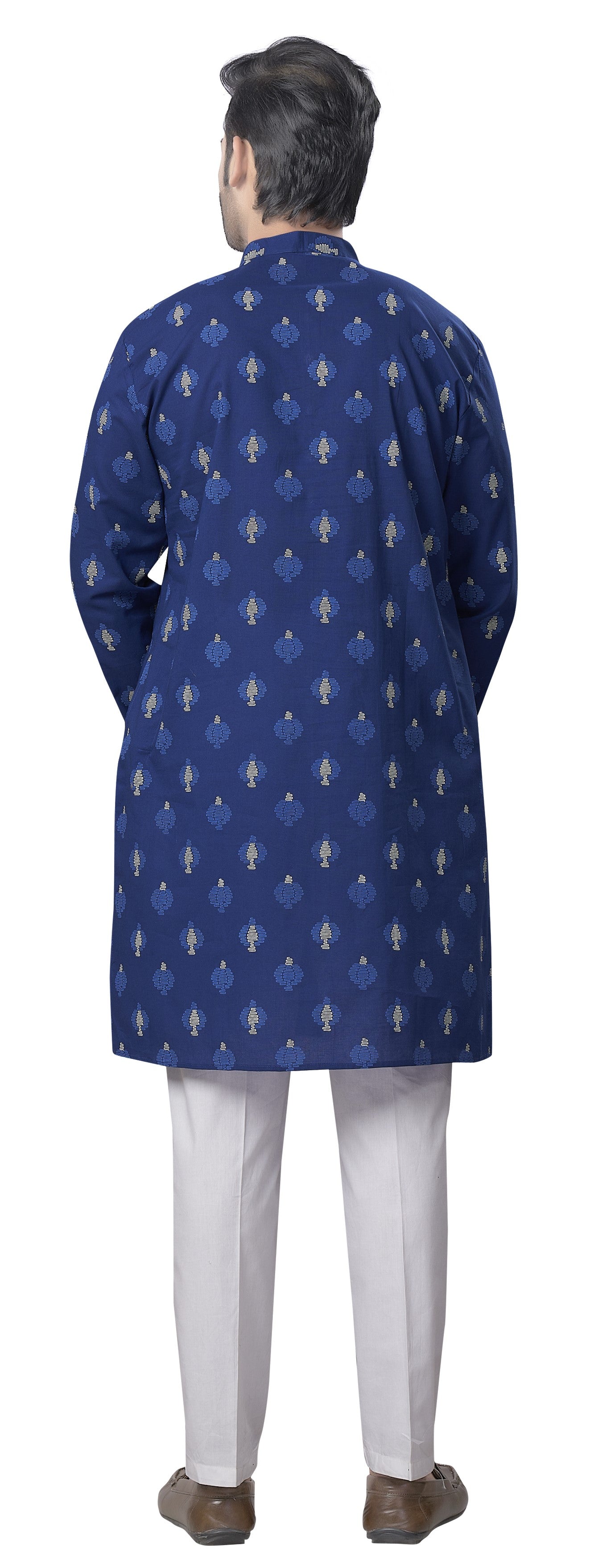 Men's Navy Blue Printed Cotton Kurta (Design 184)