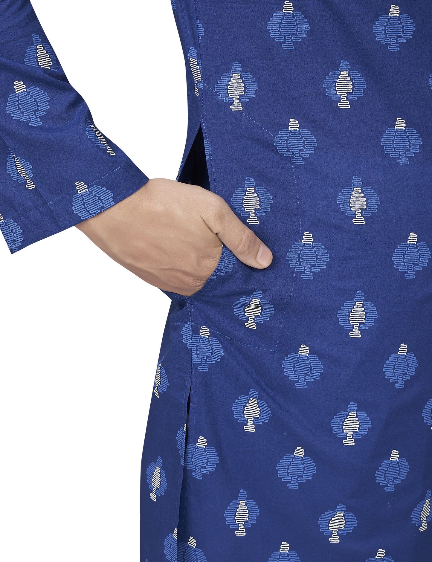 Men's Navy Blue Printed Cotton Kurta (Design 184)