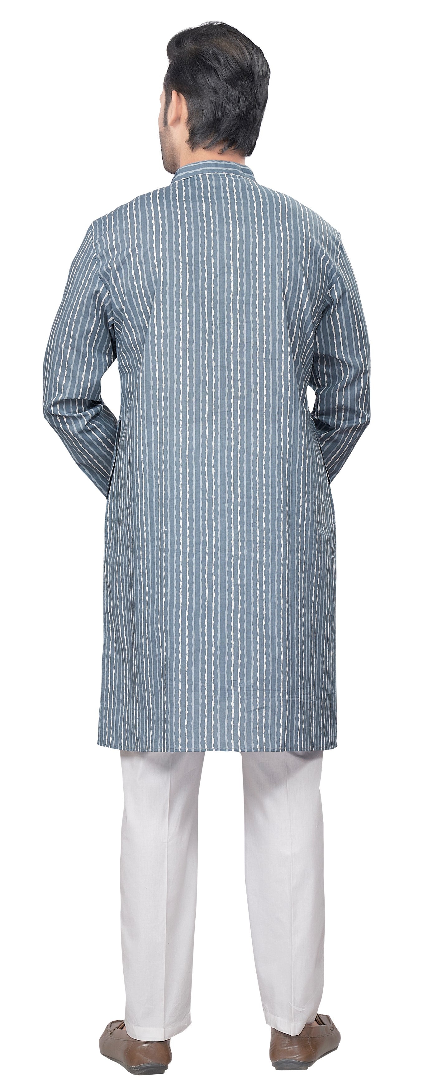 Men's Grey Printed Cotton Kurta (Design 185)