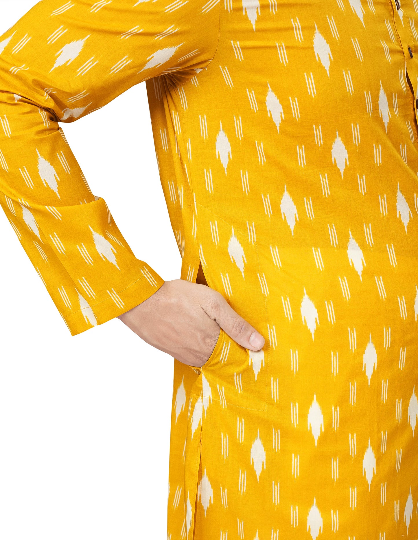 Men's Yellow Printed Cotton Kurta (Design 186)