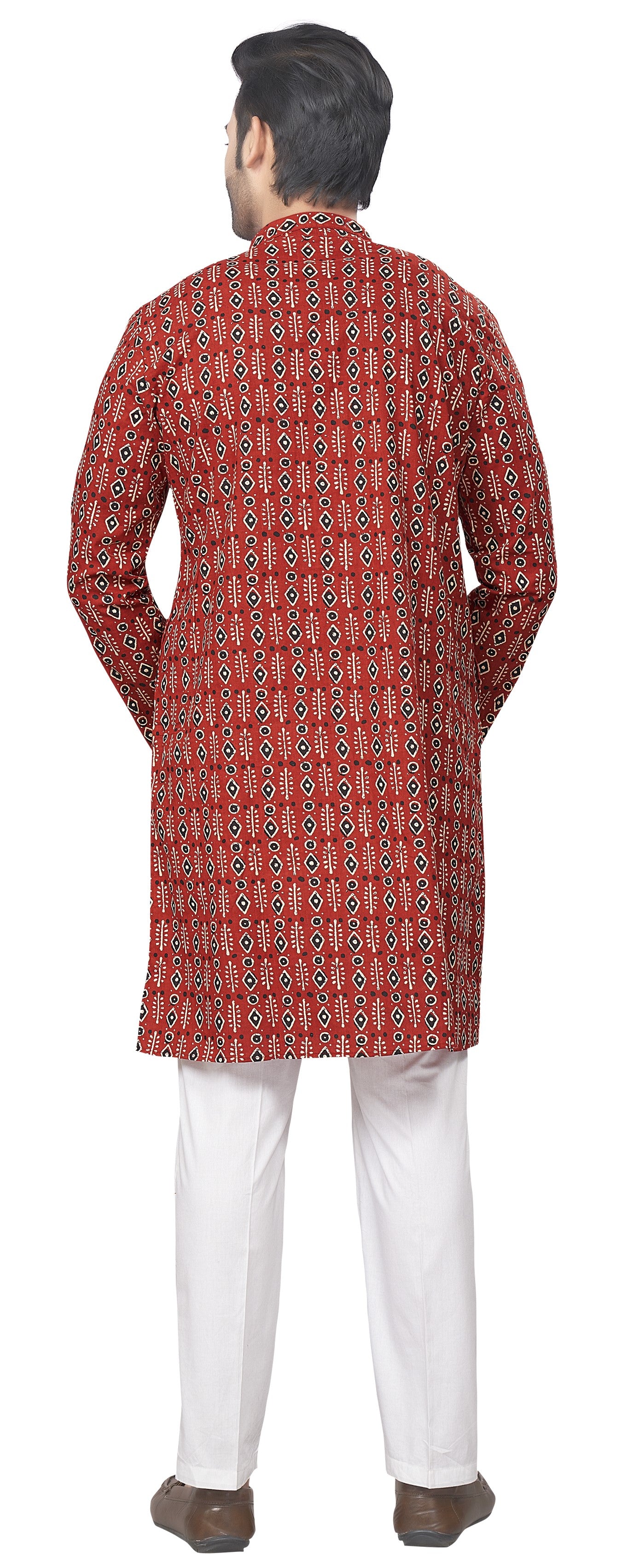 Men's Maroon Printed Cotton Kurta (Design 187)