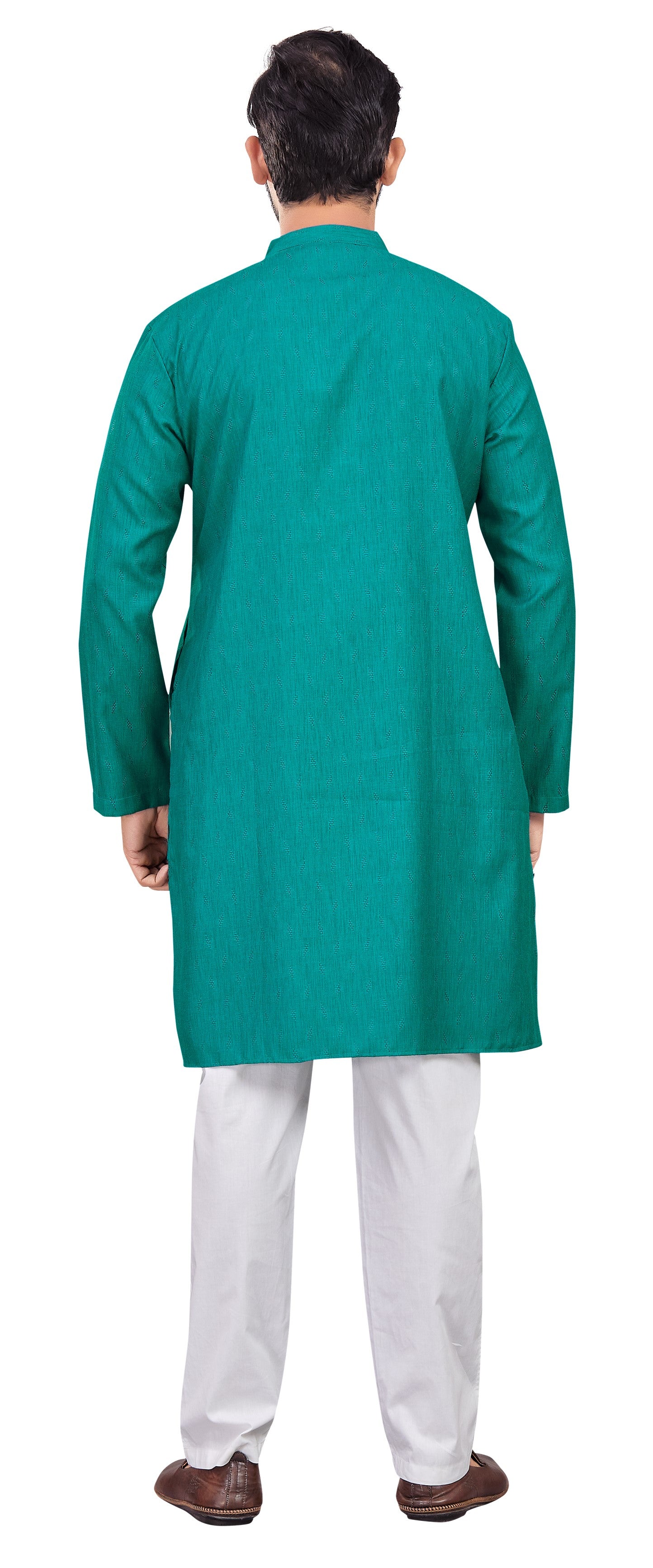 Men's Blue Cotton Blended Jacquard Knee Length Kurta (Design 193)