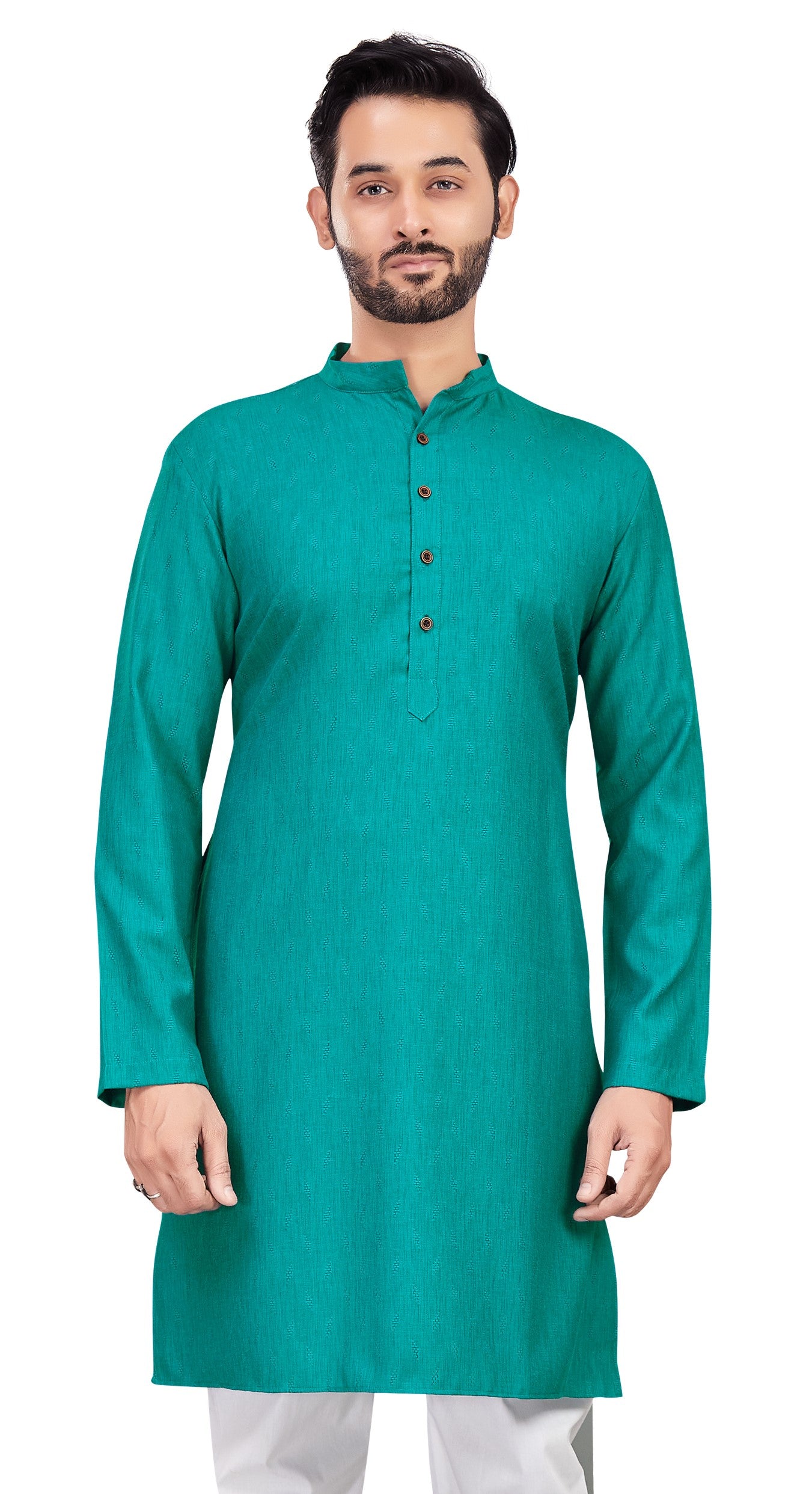 Men's Blue Cotton Blended Jacquard Knee Length Kurta (Design 193)