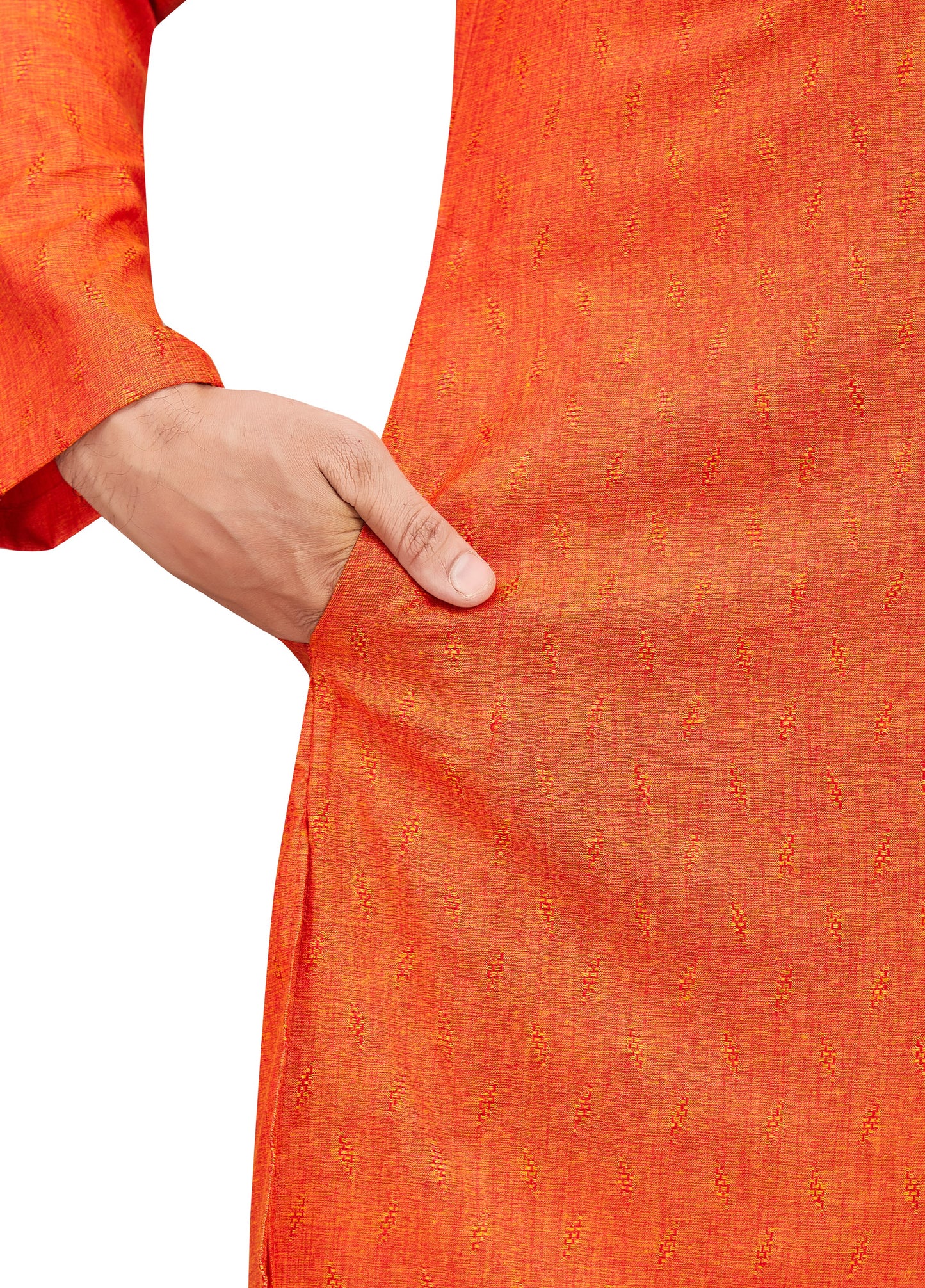 Men's Orange Cotton Blended Jacquard Knee Length Kurta (Design 193)