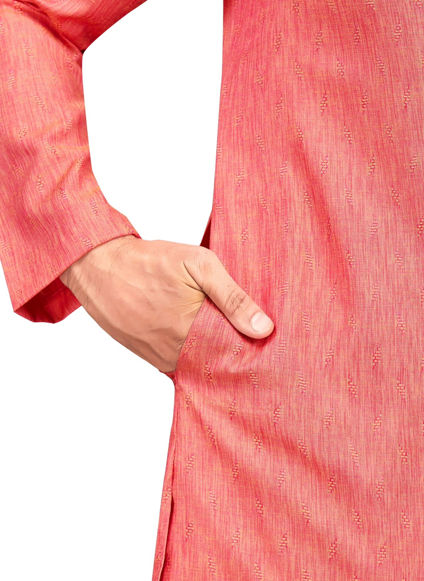 Men's Pink Cotton Blended Jacquard Knee Length Kurta (Design 193)