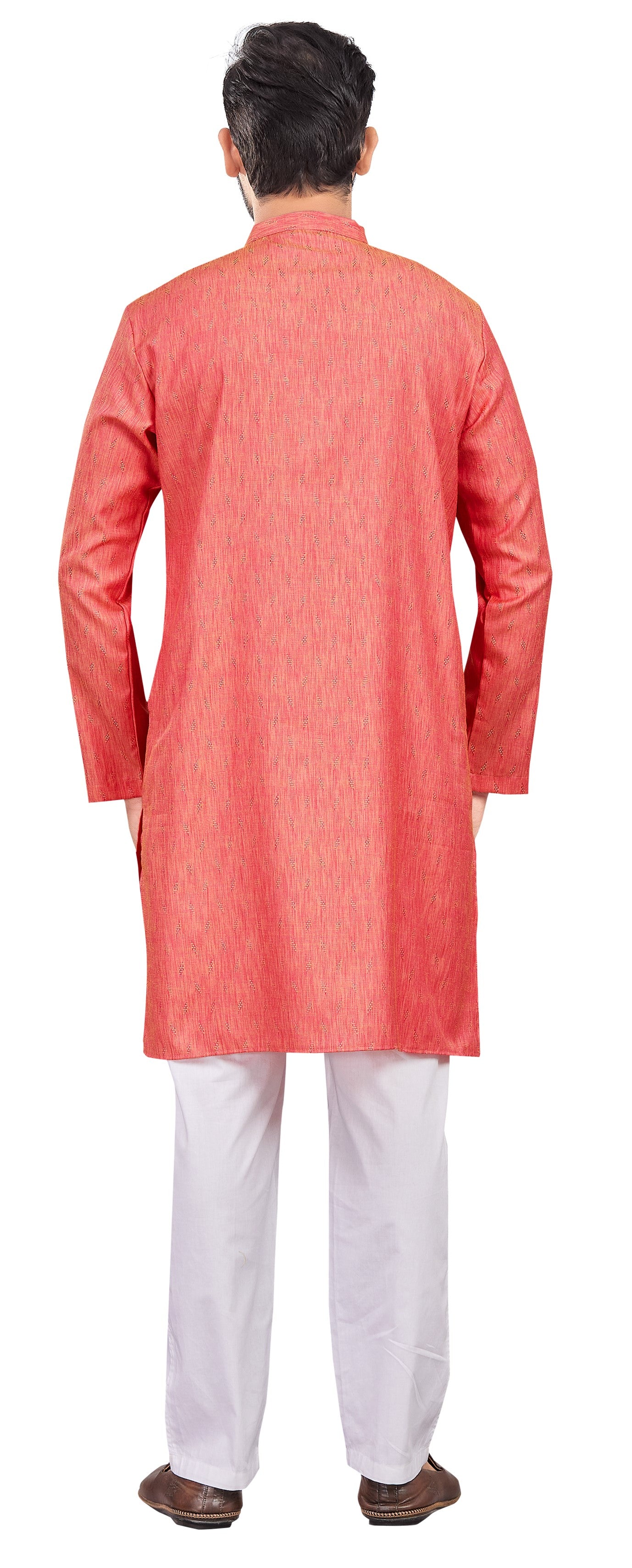 Men's Pink Cotton Blended Jacquard Knee Length Kurta (Design 193)