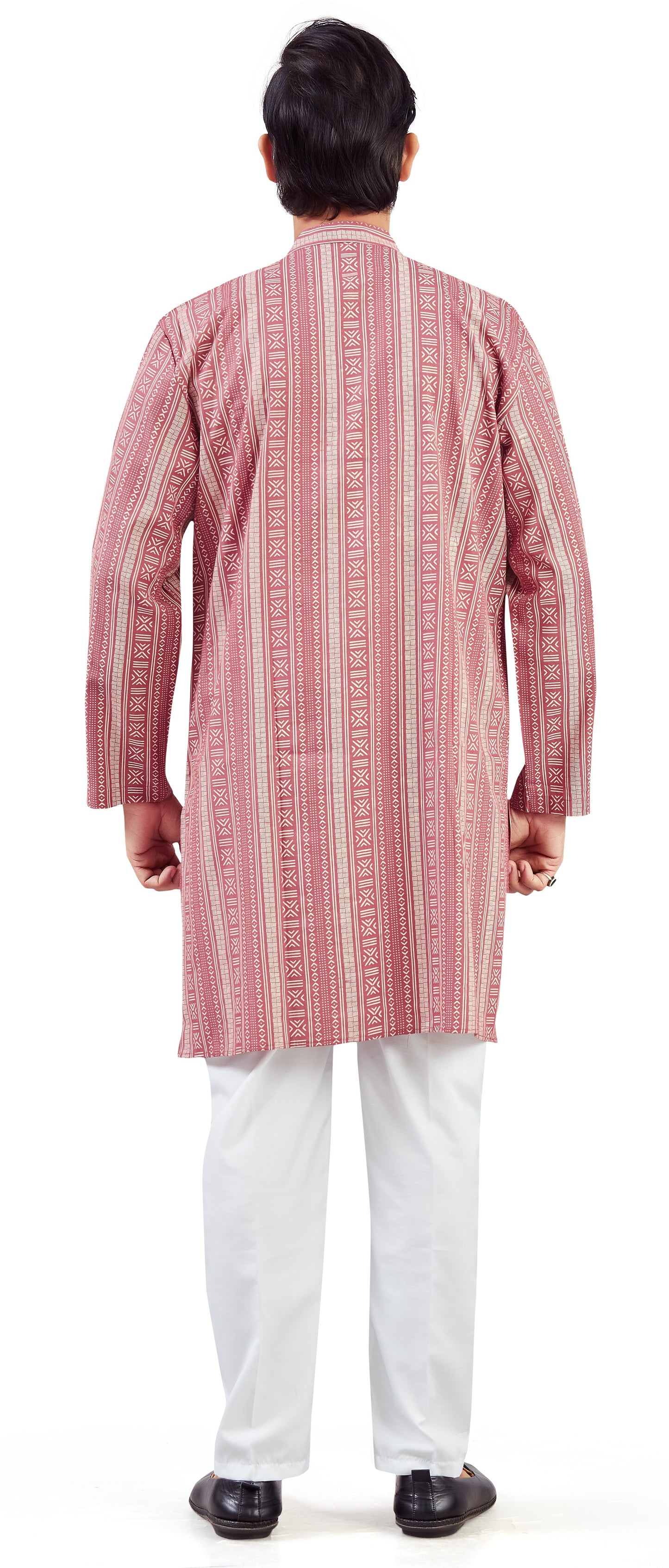 Men's Dusty Pink Cotton Printed Knee Length Relax Fit Kurta (Design 202)